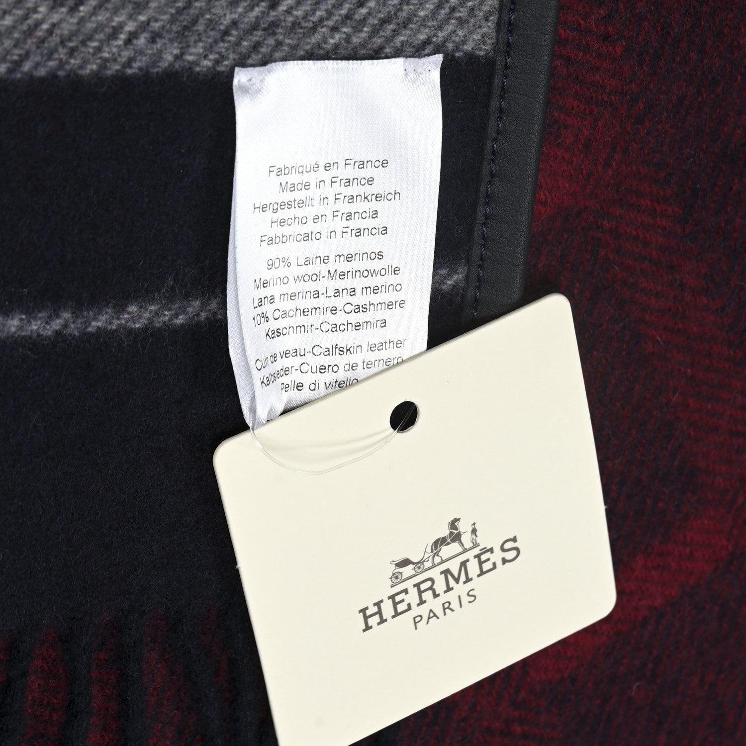 Wool Cashmere Sikkim Calfskin Quadrille Poncho Navy Rouge H