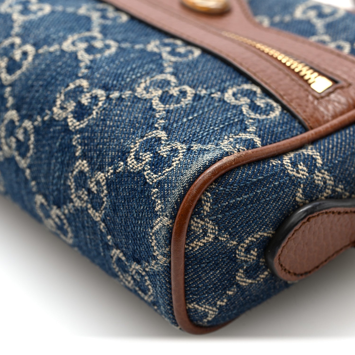 New Denim GG Monogram Dollar Calfskin Mini Ophidia Shoulder Bag Blue Tea Cuir Epilog