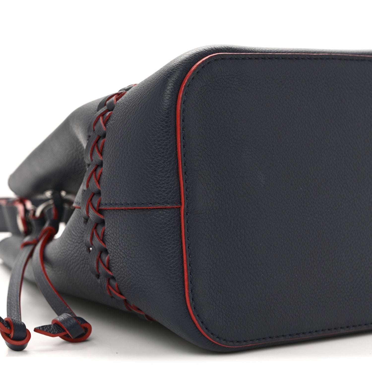 Soft Calfskin Braided Lockme Bucket Marine Rouge