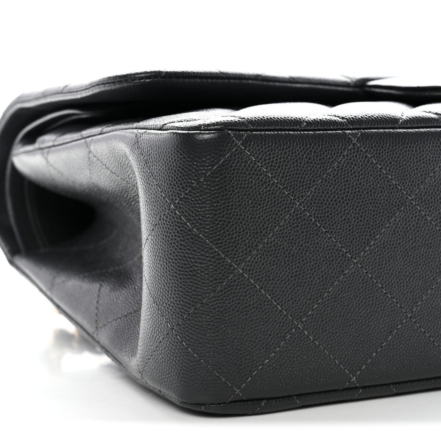Caviar Quilted Jumbo Double Flap Dark Grey