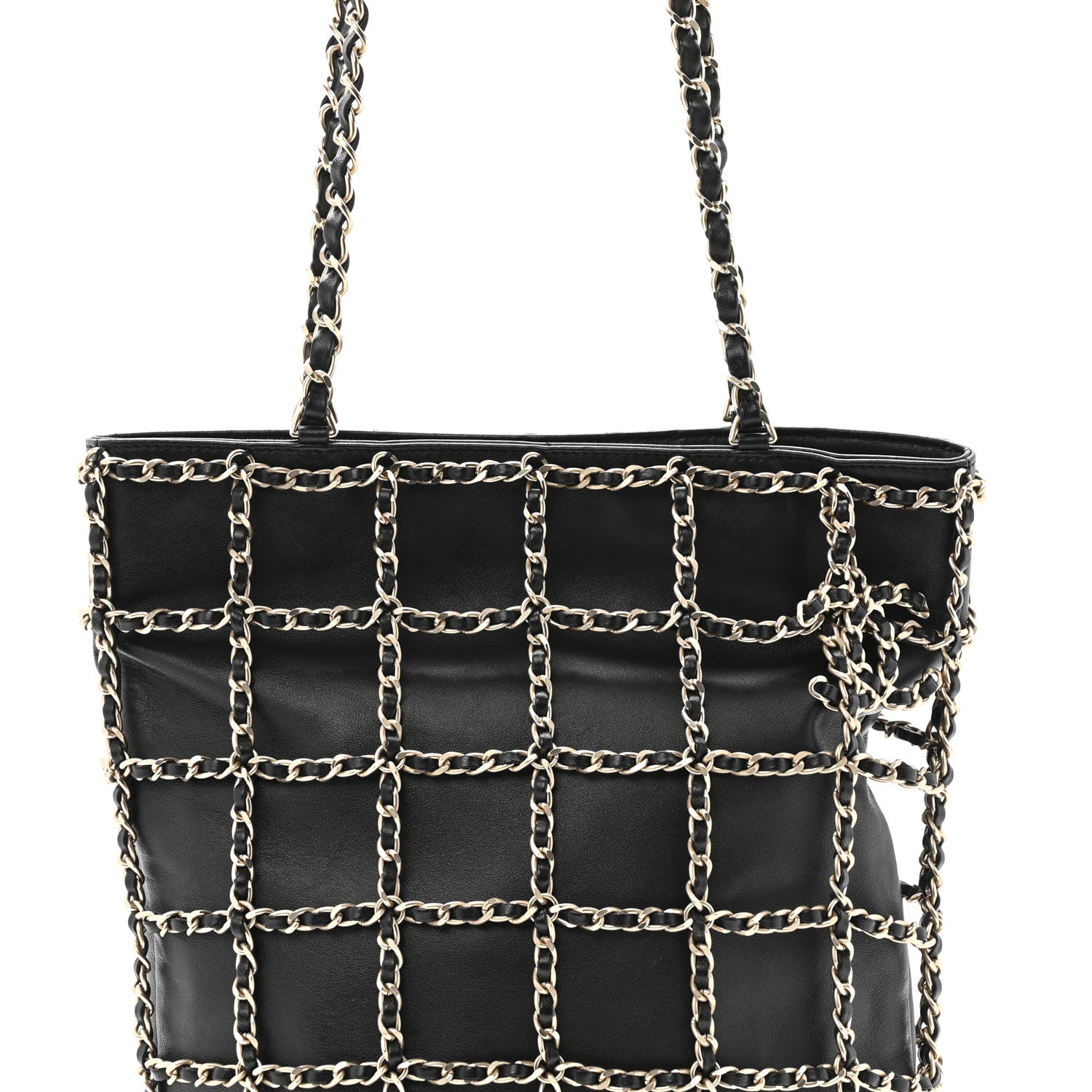 Lambskin Large Shopping Chain Tote Black