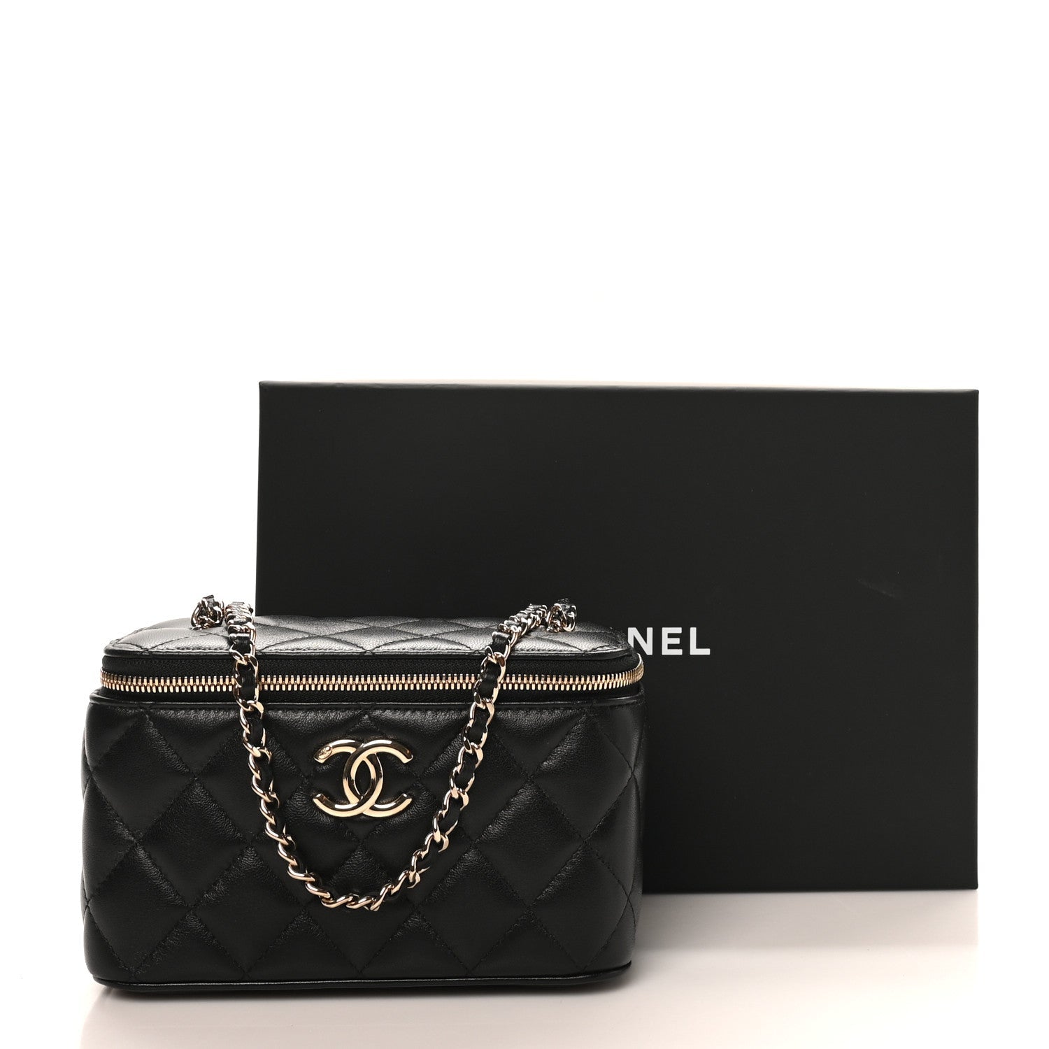 Lambskin Quilted Small CC Vanity Case Black