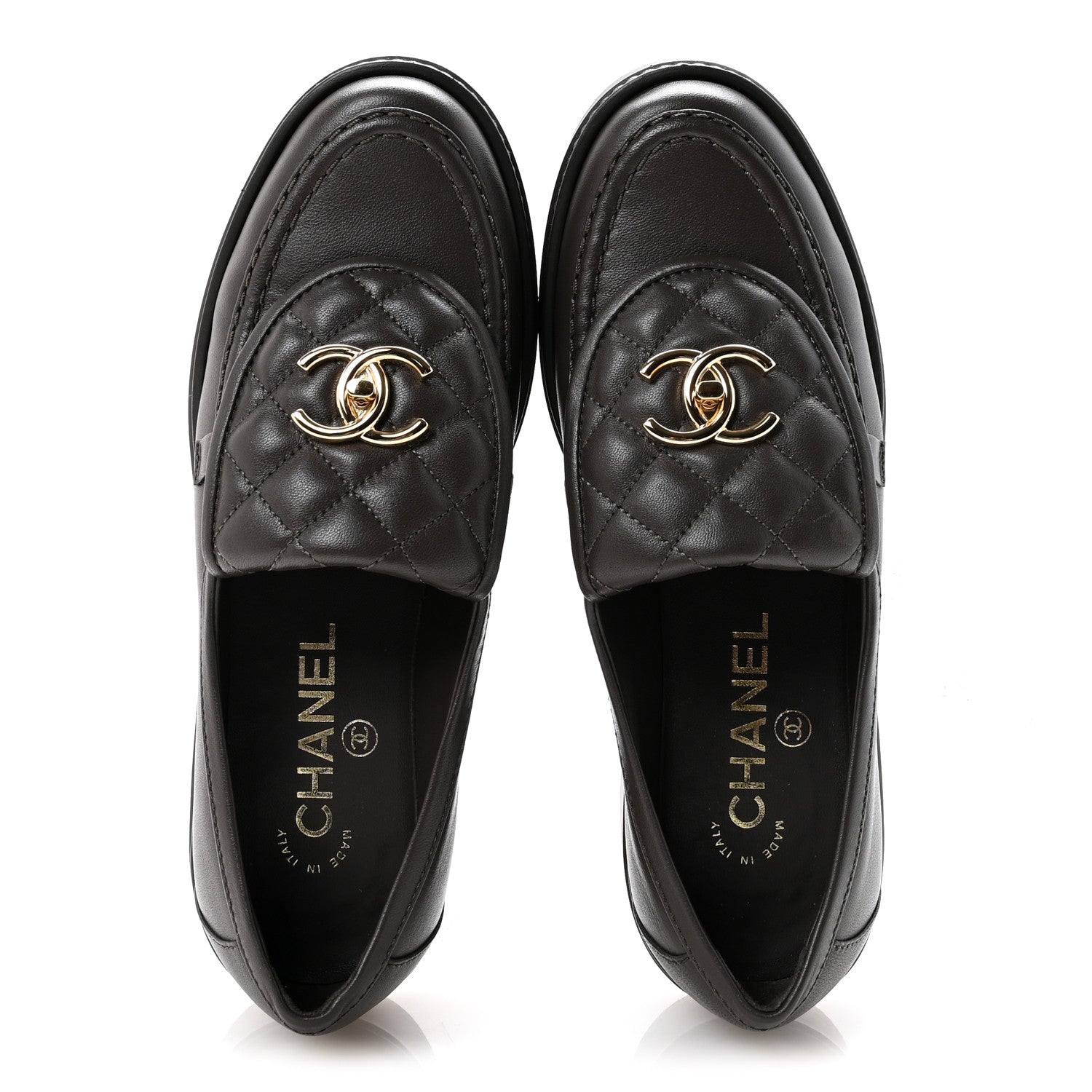 Lambskin Quilted CC Turnlock Loafers 36 Dark Brown