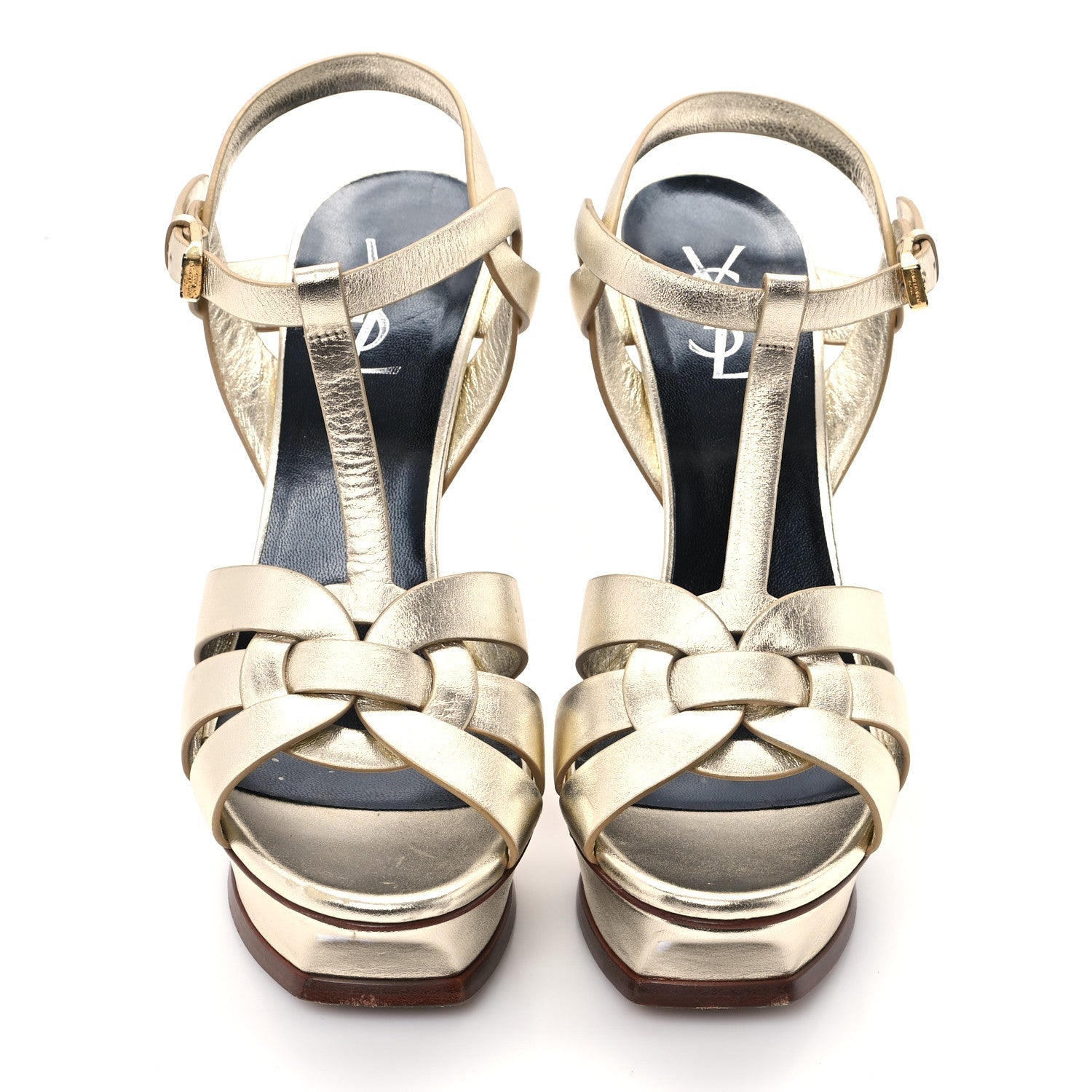 Metallic Calfskin Tribute 105 Platform Sandals 40 Gold