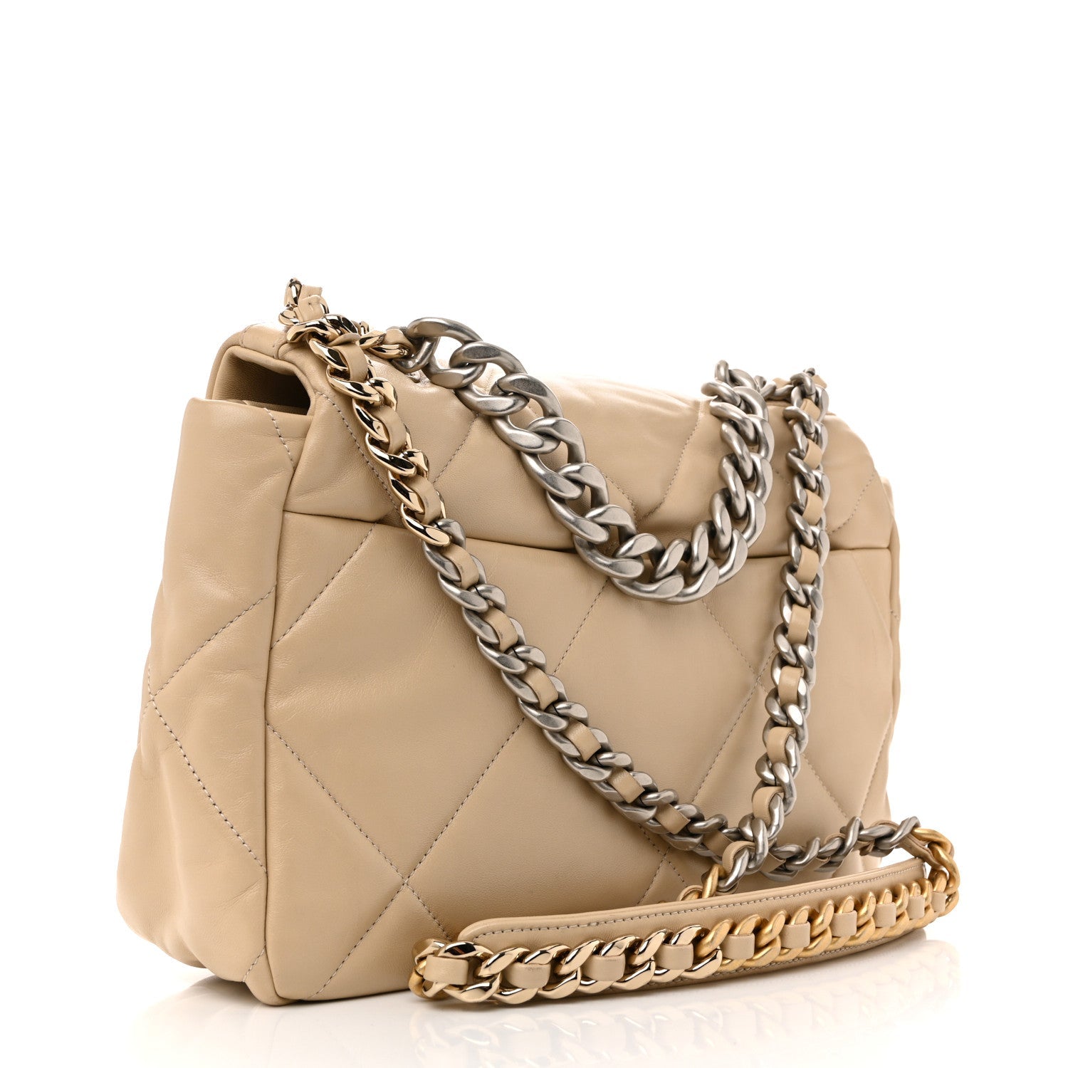 Lambskin Quilted Large Chanel 19 Flap Beige
