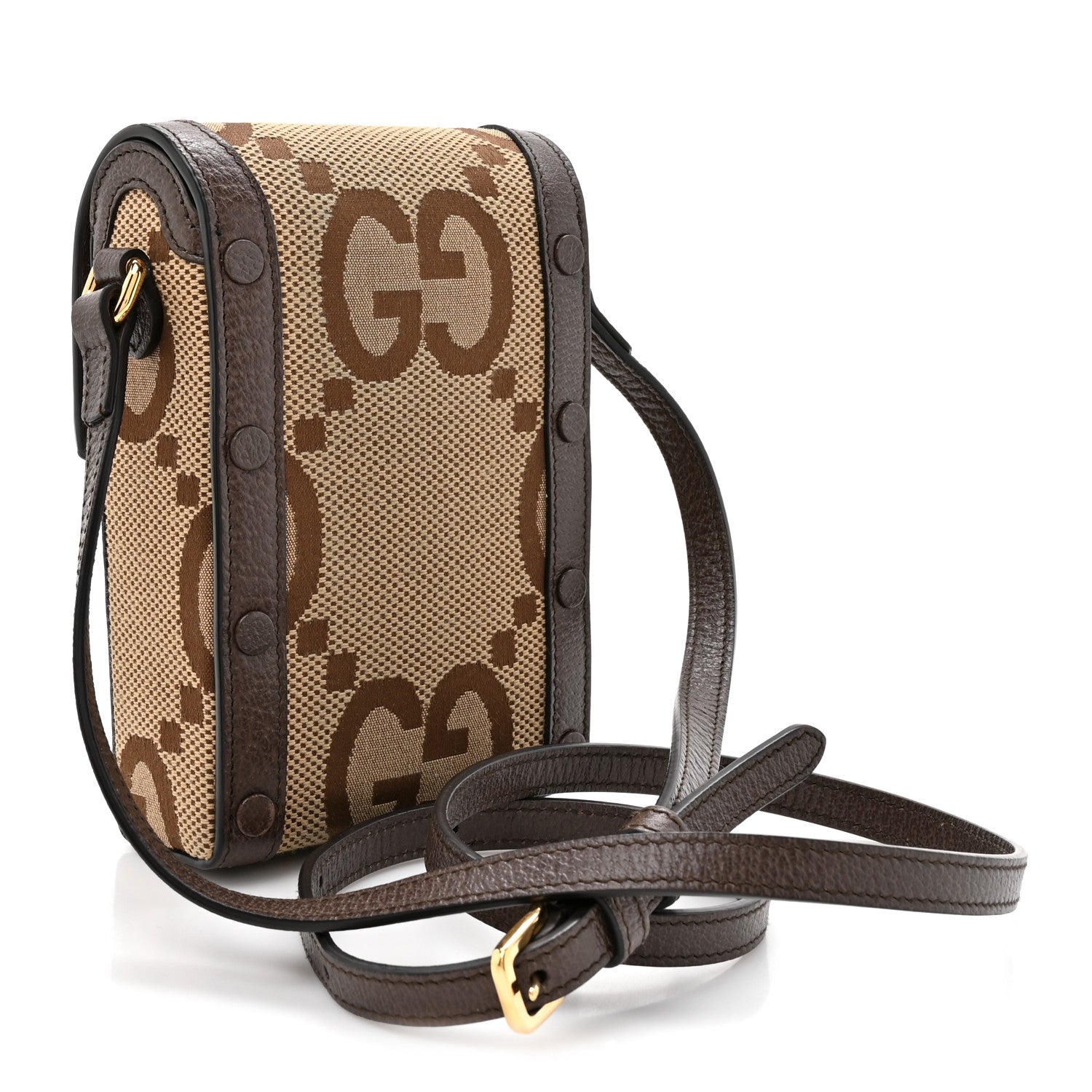 Monogram Jumbo GG Textured Dollar Calfskin Mini Horsebit 1955 Crossbody Bag Camel Ebony New Acero