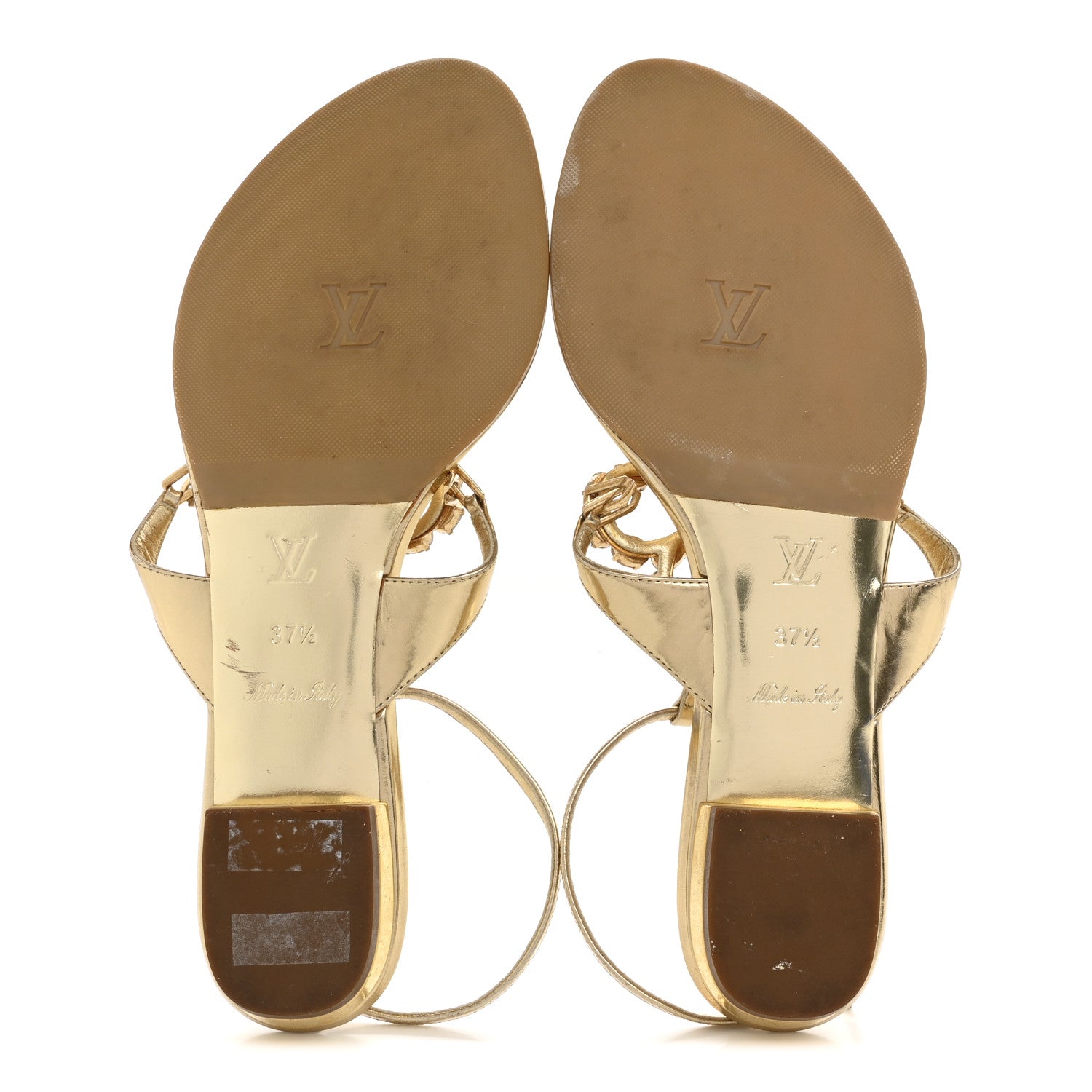 Metallic Calfskin Crystal Flower Thong Flat Sandals 37.5 Gold