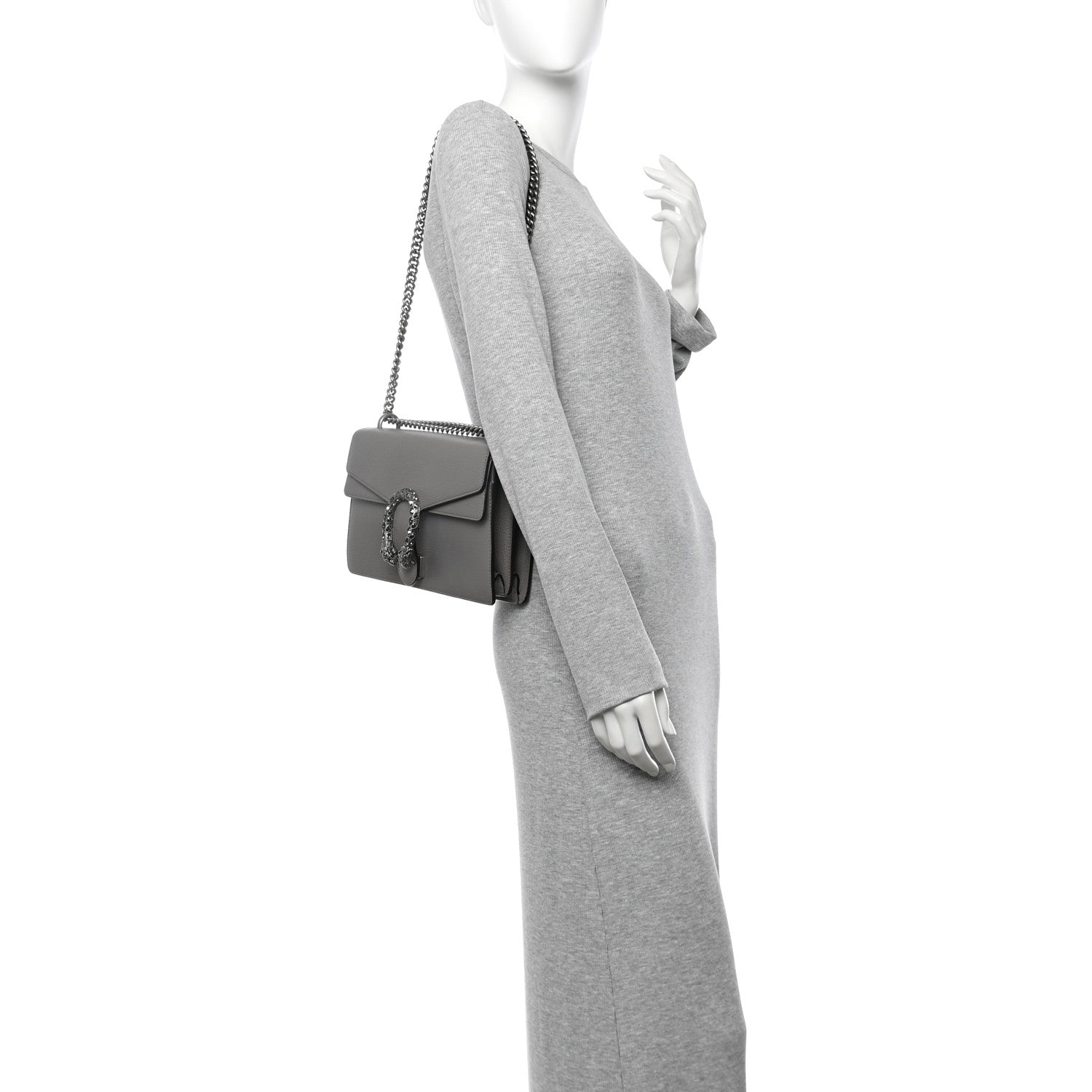 Pebbled Calfskin Small Dionysus Shoulder Bag Dusty Grey