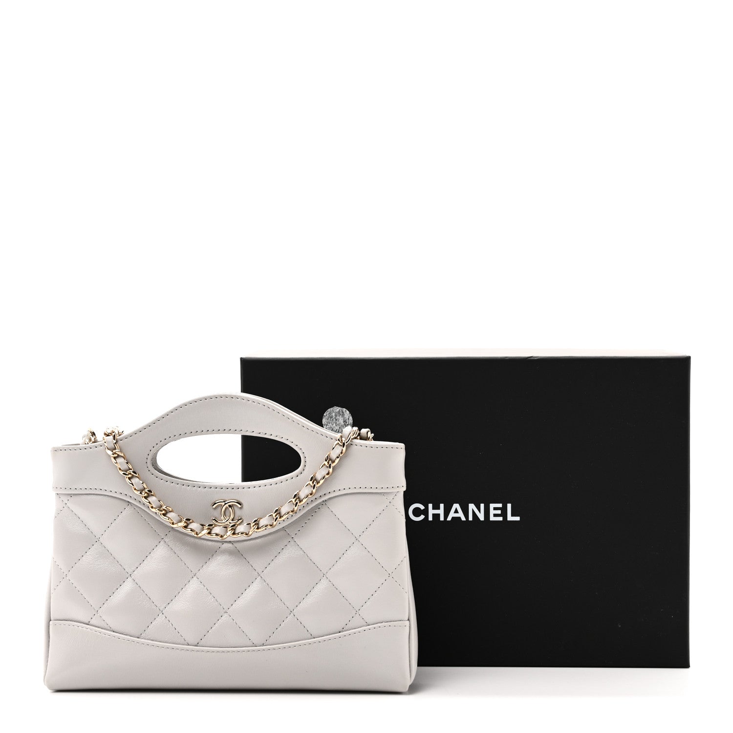 Shiny Lambskin Quilted Nano 31 Shopping Bag Grey