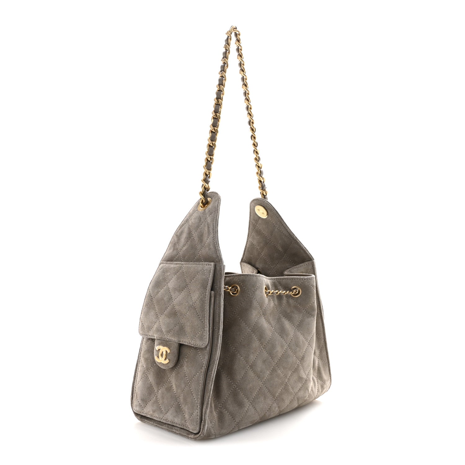 Suede Quilted Small Chanel 25 Handbag Dark Grey