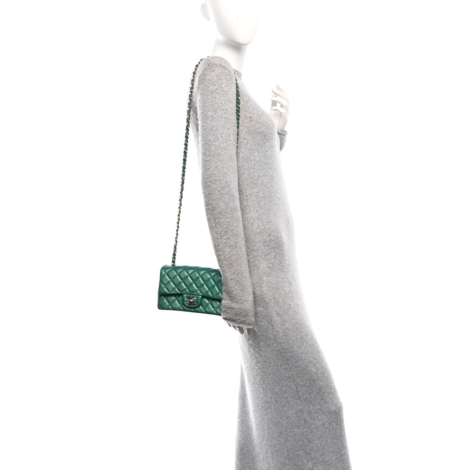 Iridescent Lambskin Quilted Mini Rectangular Flap Green