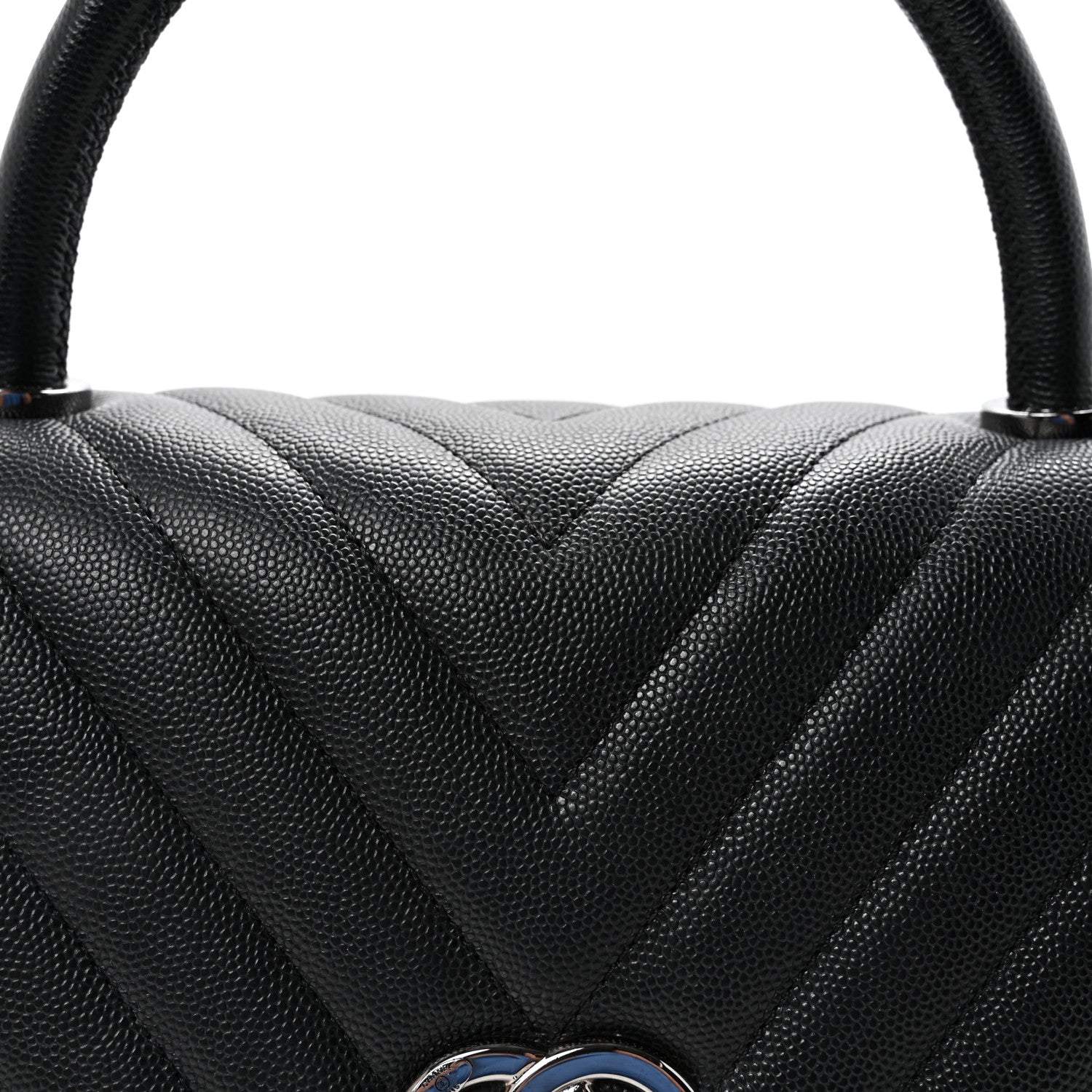 Caviar Chevron Quilted Medium Coco Handle Flap Black