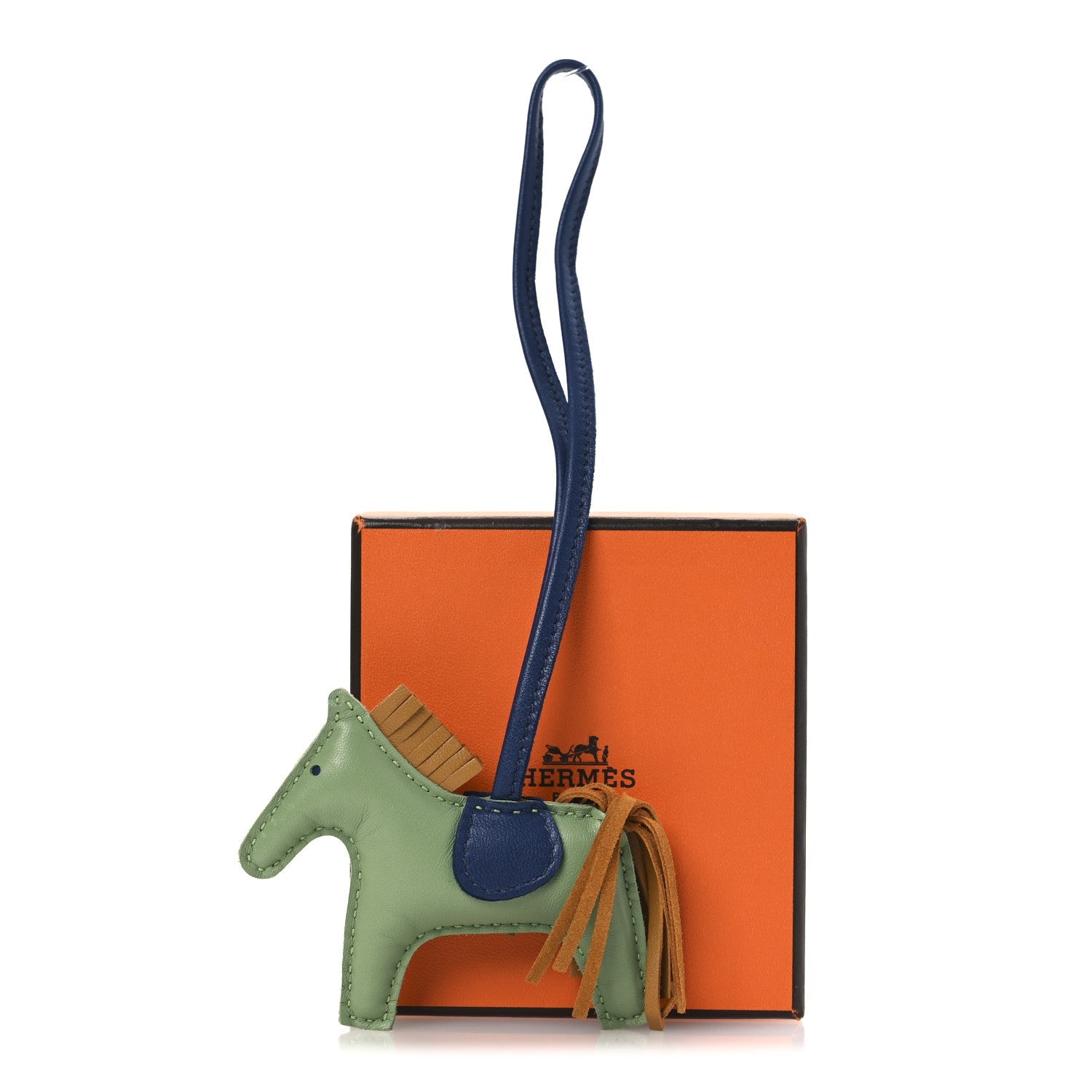 Milo Lambskin Grigri Rodeo Horse Bag Charm PM  Vert Criquet Sesame Bleu De Malte