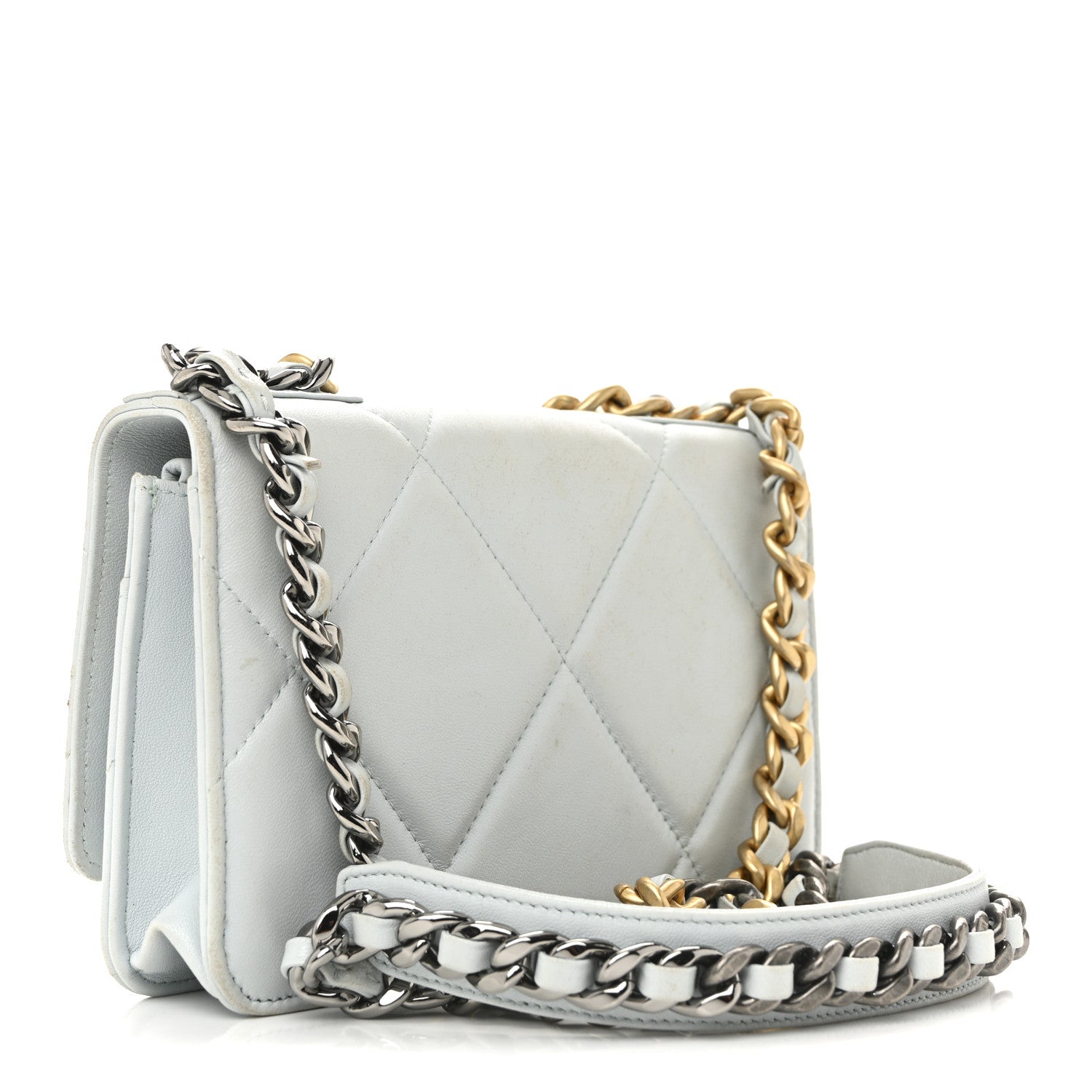 Lambskin Quilted Chanel 19 Wallet On Chain WOC Light Blue