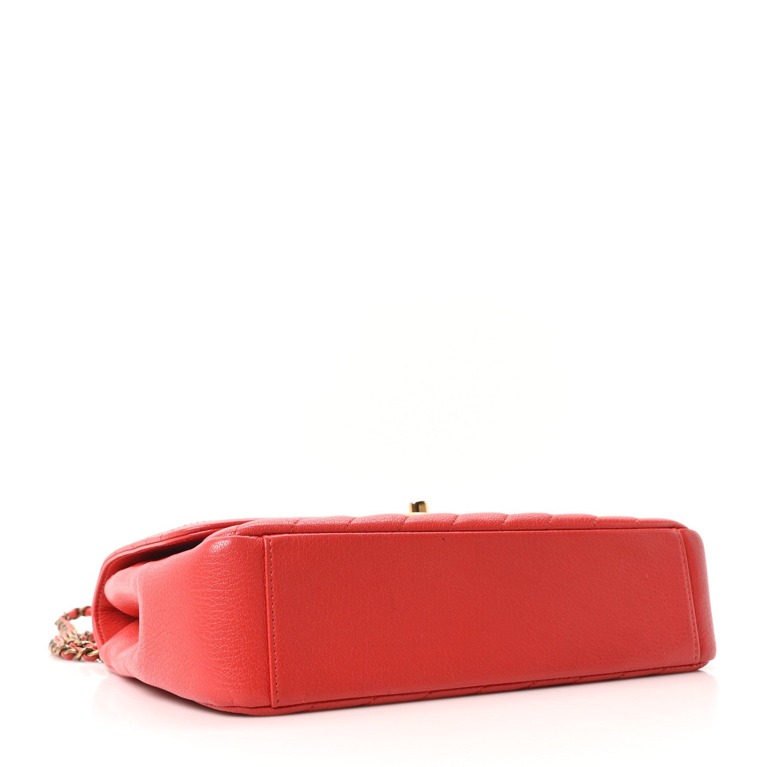Shiny Goatskin Diagonal Quilted Small Flap Red