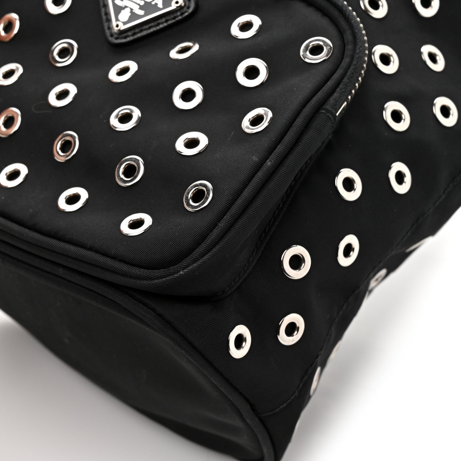 Tessuto Nylon Saffiano Grommets Mini Bucket Crossbody Bag Black