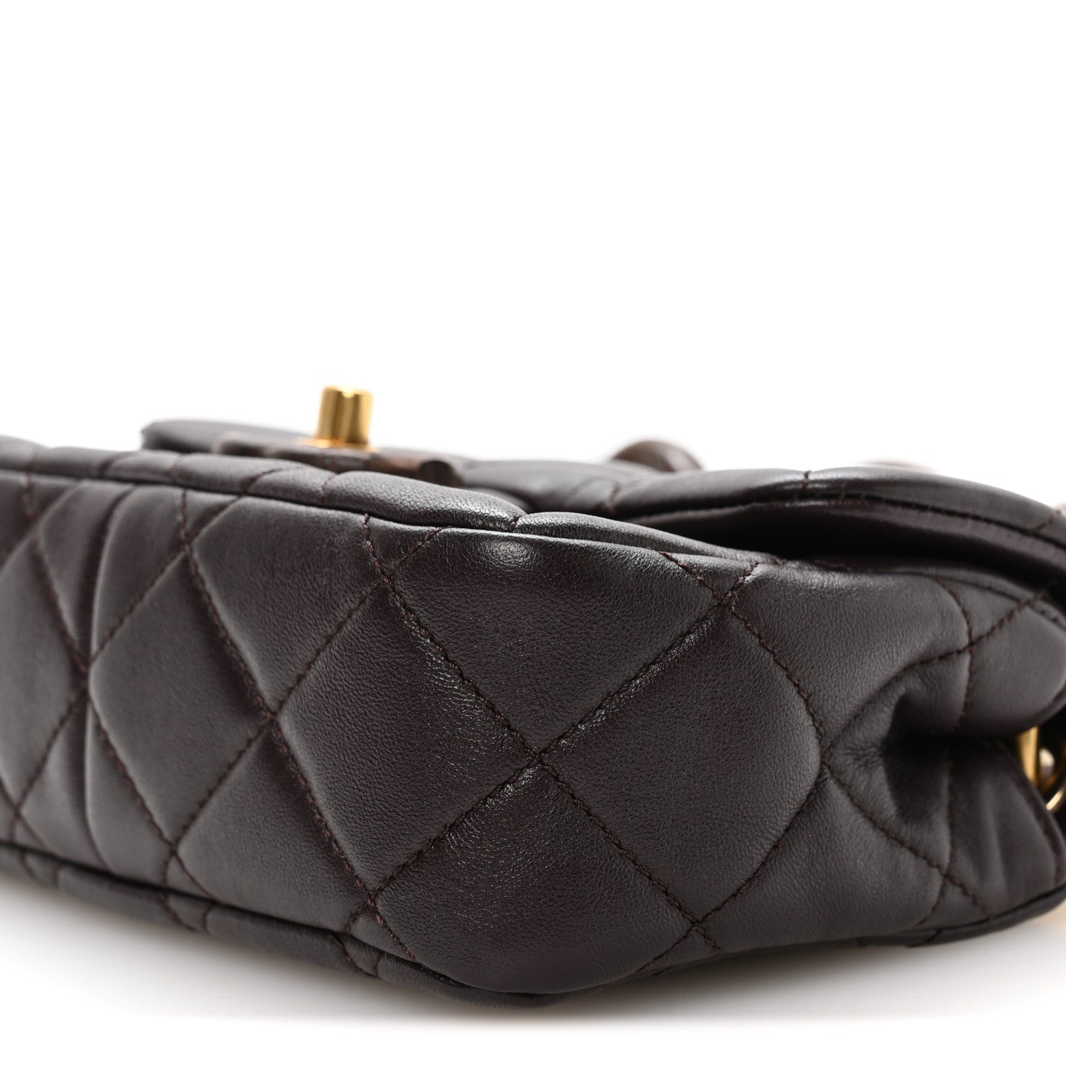 Lambskin Wenge Quilted Mini Fashion Wood Square Flap Dark Purple