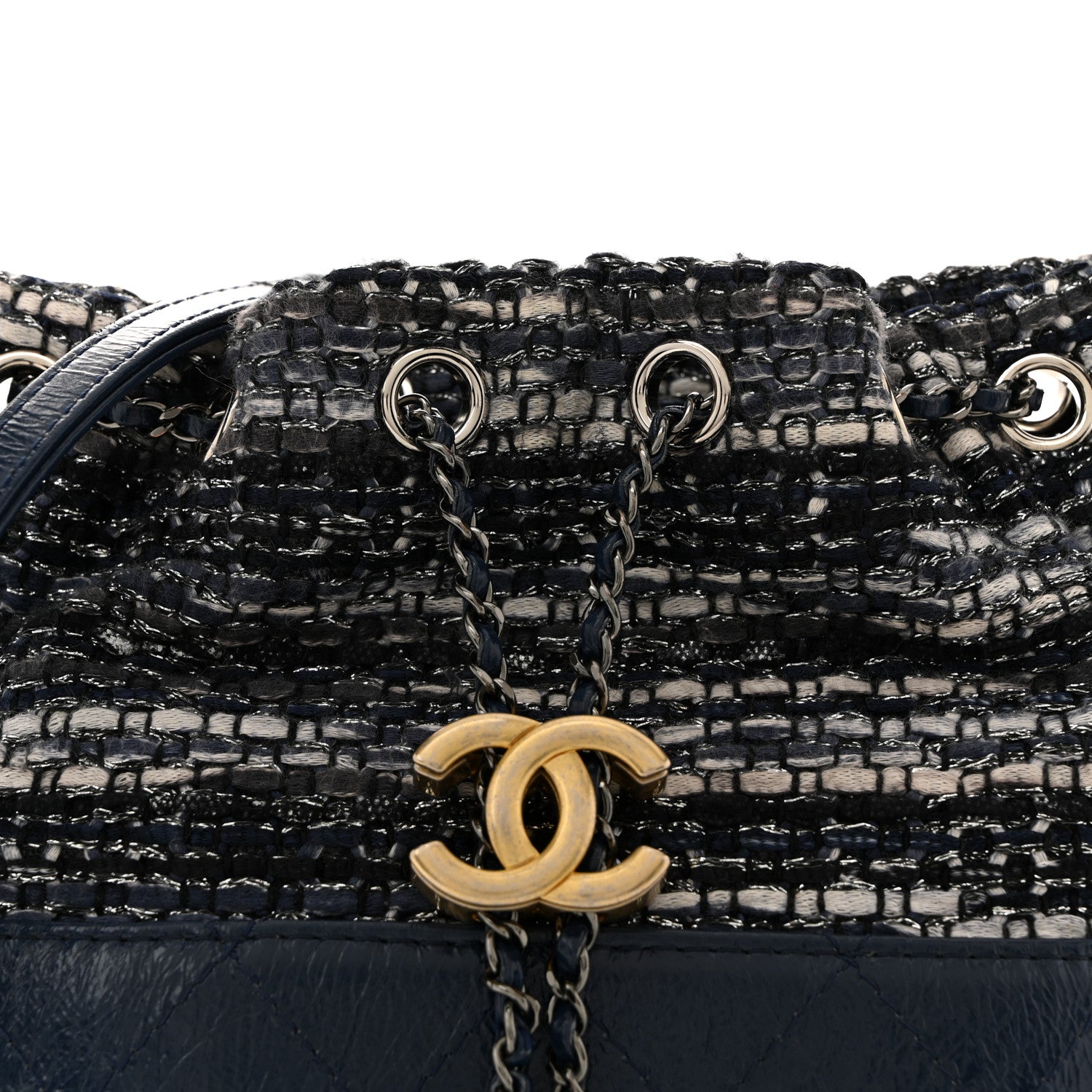 Tweed Calfskin Quilted Small Gabrielle Bucket Blue Multicolor