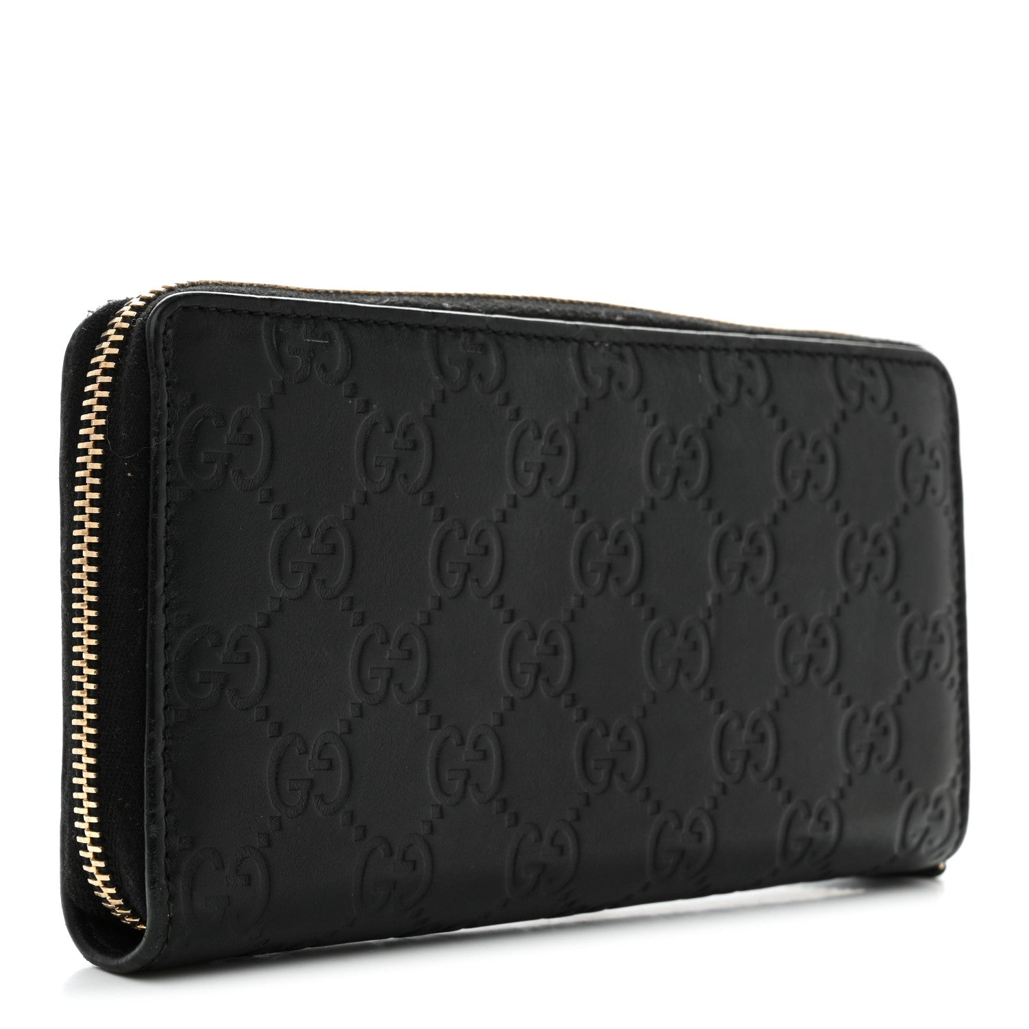 Guccissima Margaux Calfskin Metal Bar Zip Around Wallet Black