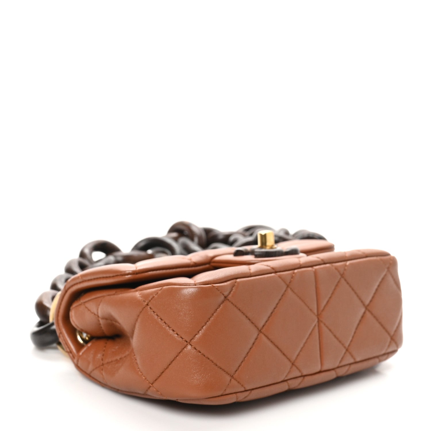 Lambskin Wenge Quilted Mini Fashion Wood Square Flap Light Brown