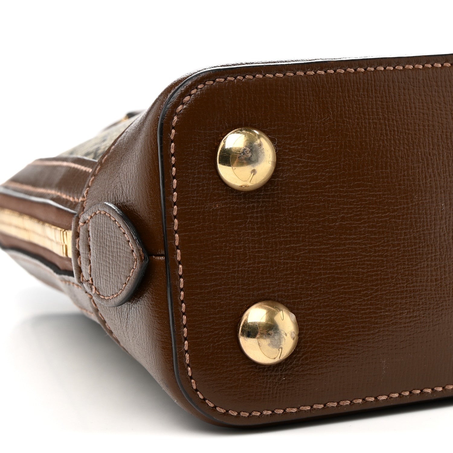 GG Supreme Monogram Azalea Calfskin Small Horsebit 1955 Top Handle Bag Beige Ebony Brown Sugar