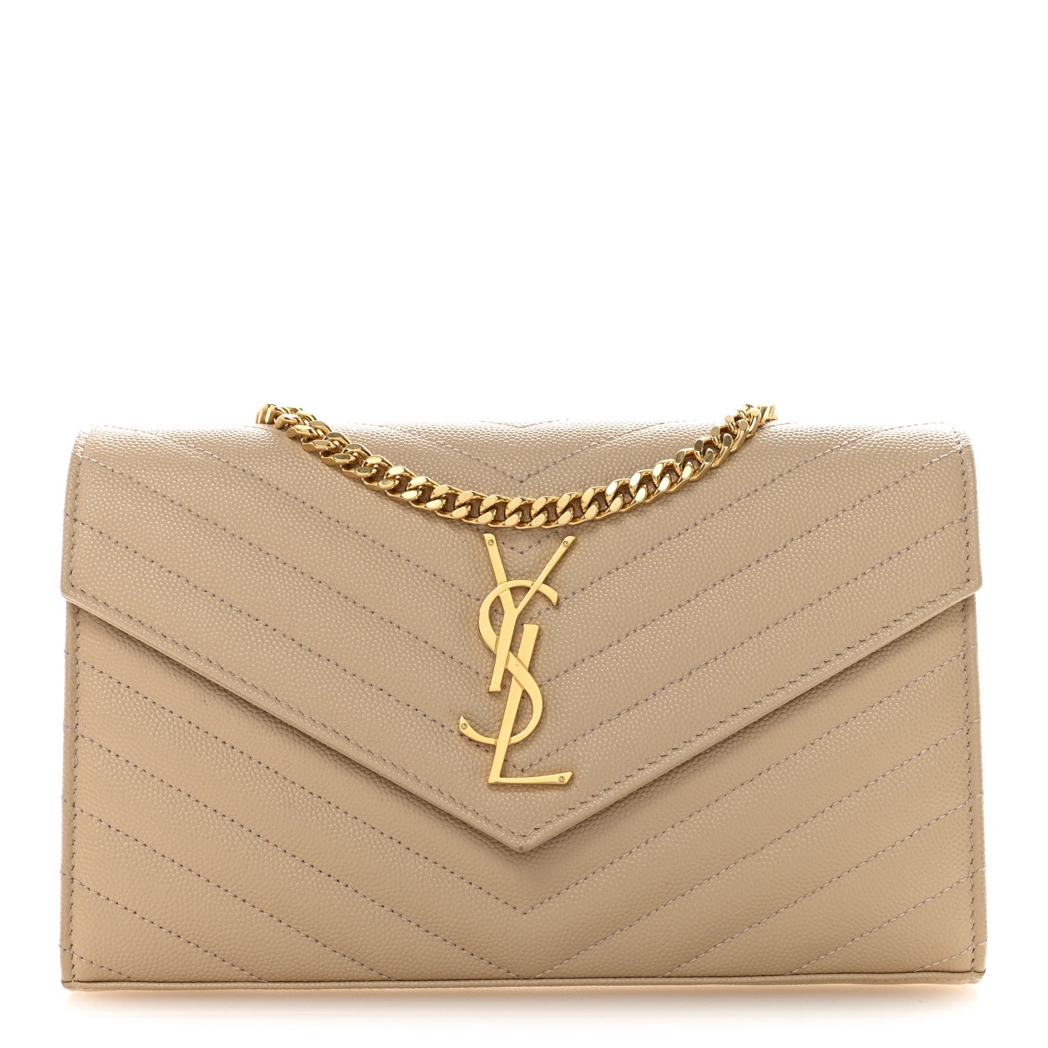 Grain De Poudre Matelasse Chevron Cassandre Chain Wallet Nude Powder