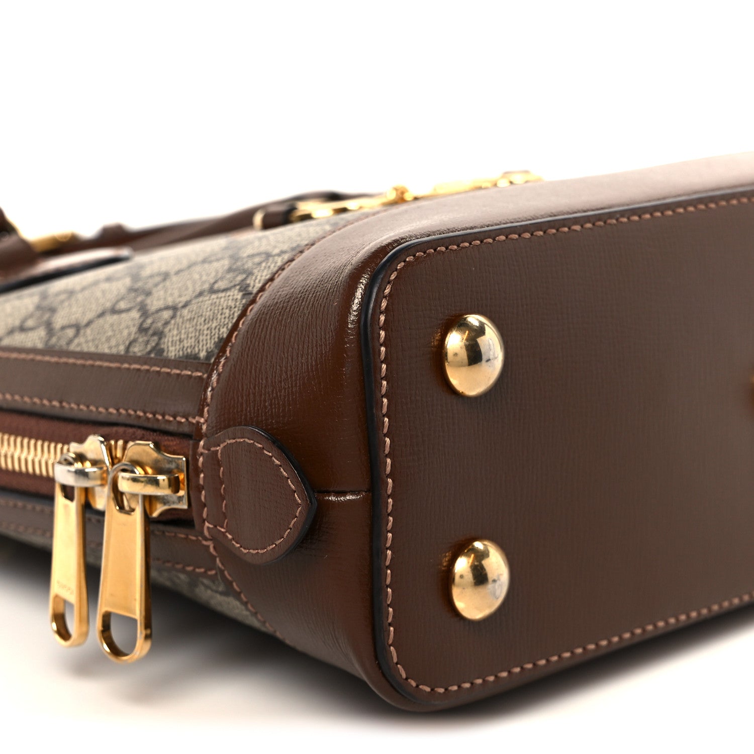 GG Supreme Monogram Azalea Calfskin Small Horsebit 1955 Top Handle Bag Beige Ebony Brown Sugar