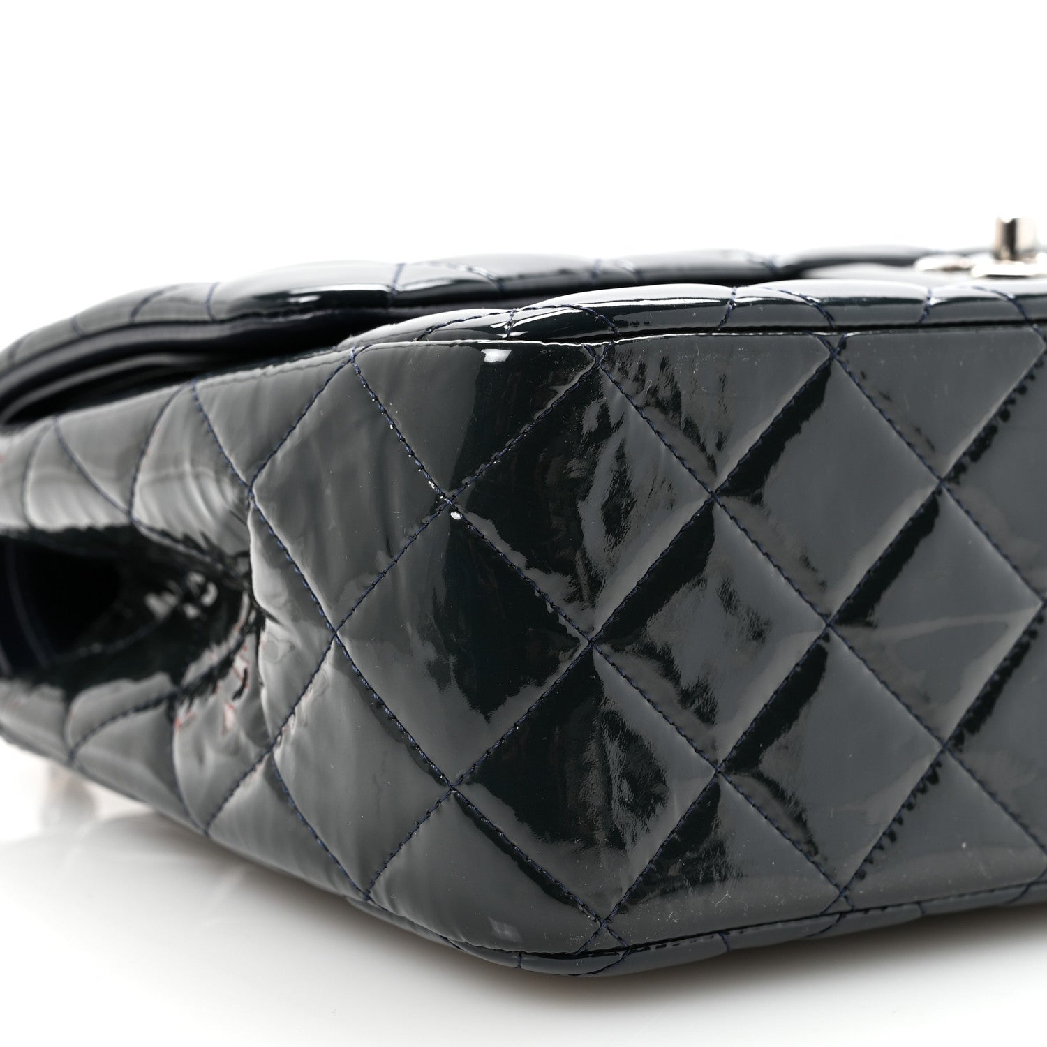 Patent Quilted Jumbo Double Flap Navy