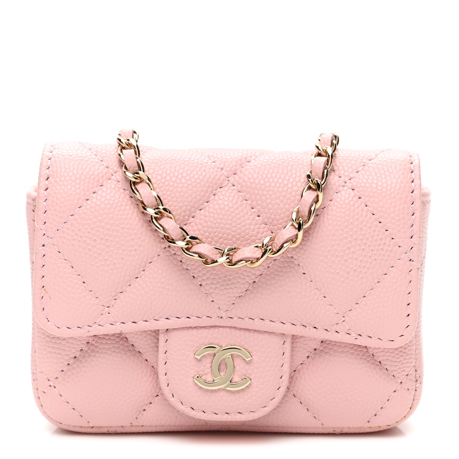 Caviar Quilted Mini Chain Belt Bag Light Pink
