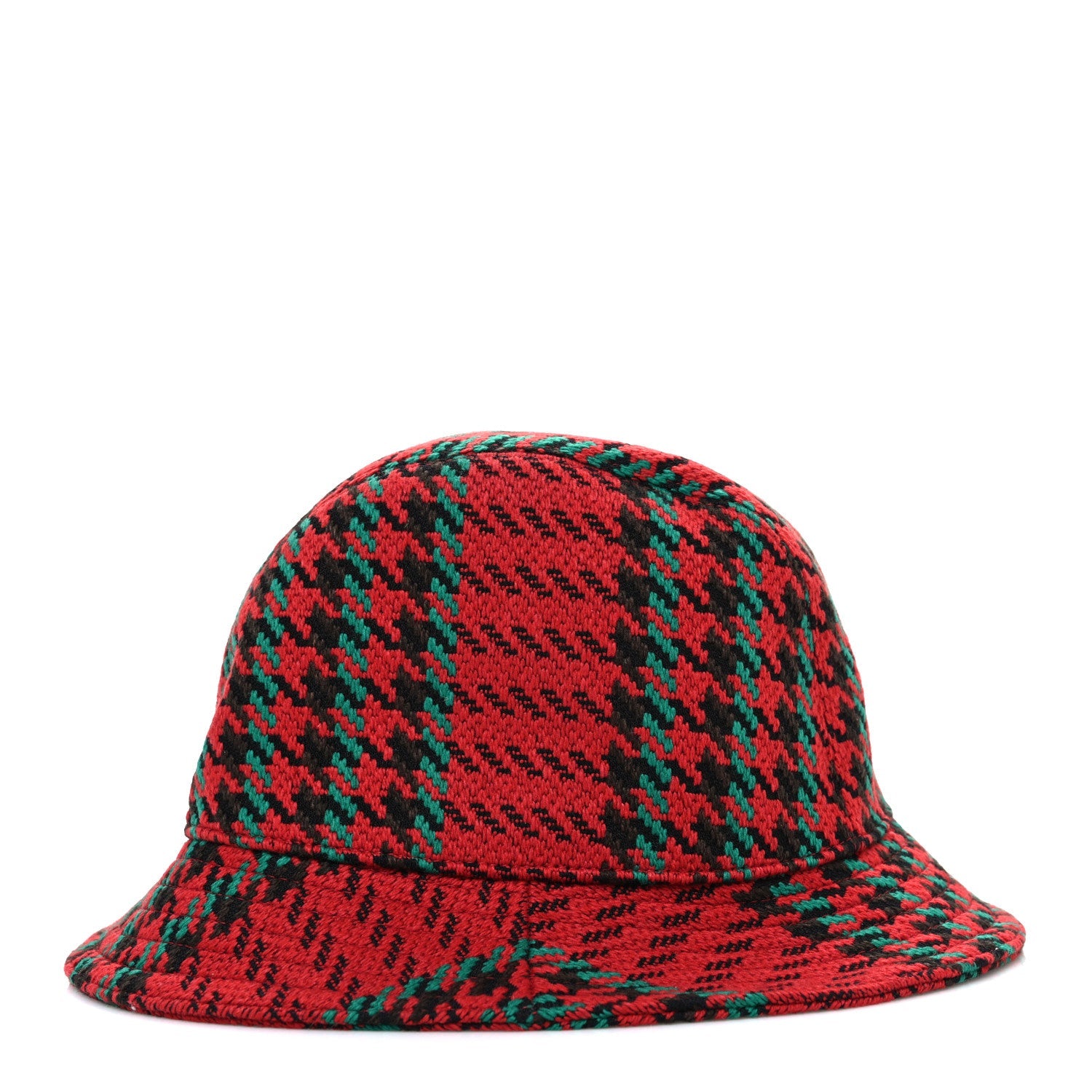 Tweed Wool Houndstooth Interlocking G Bucket Hat M Red Green