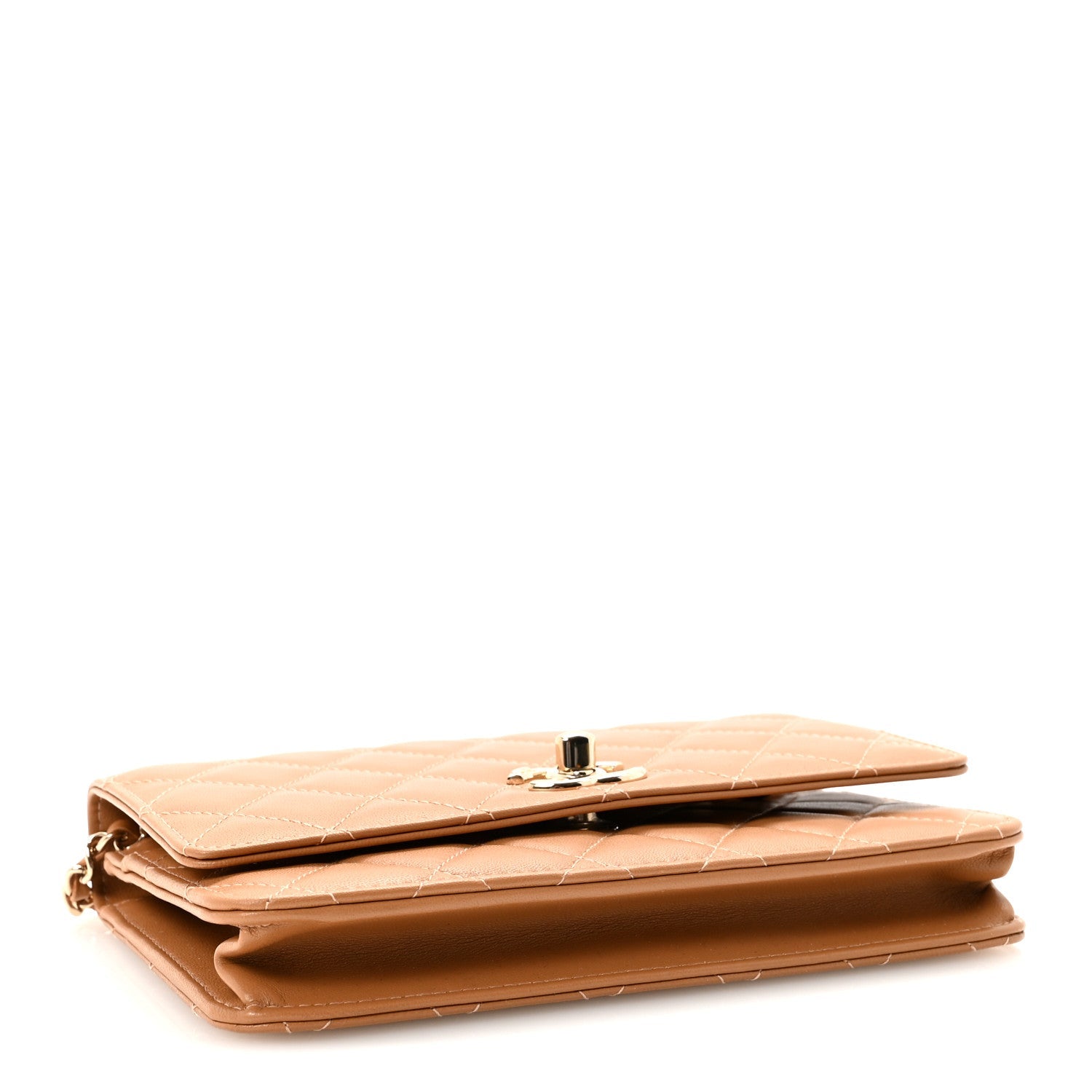 Lambskin Quilted Trendy CC Wallet On Chain WOC Camel