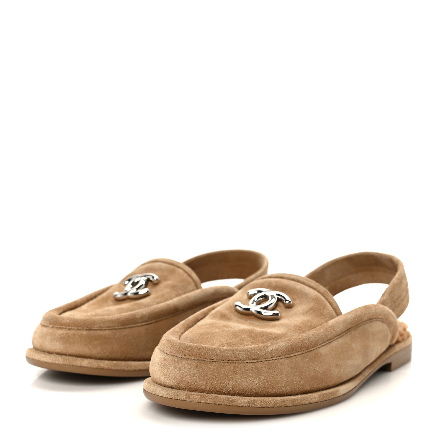 Suede Calfskin CC Slingback Loafers 35 Dark Beige