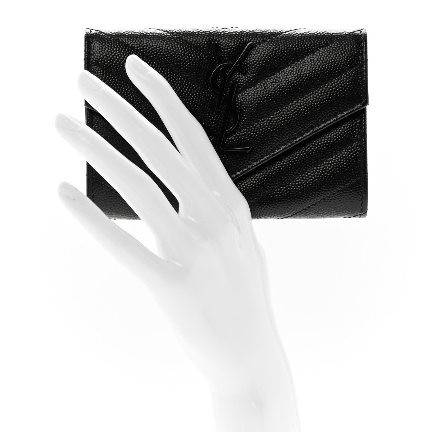 Grain De Poudre Matelasse Chevron Small Monochrome Monogram Envelope Wallet Black