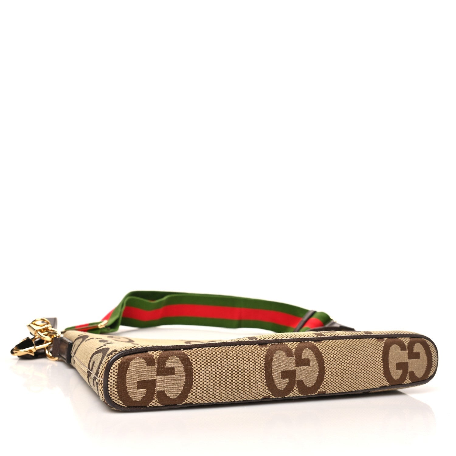 Monogram Jumbo GG Textured Dollar Calfskin Web Wristlet Messenger Bag Camel Ebony New Acero