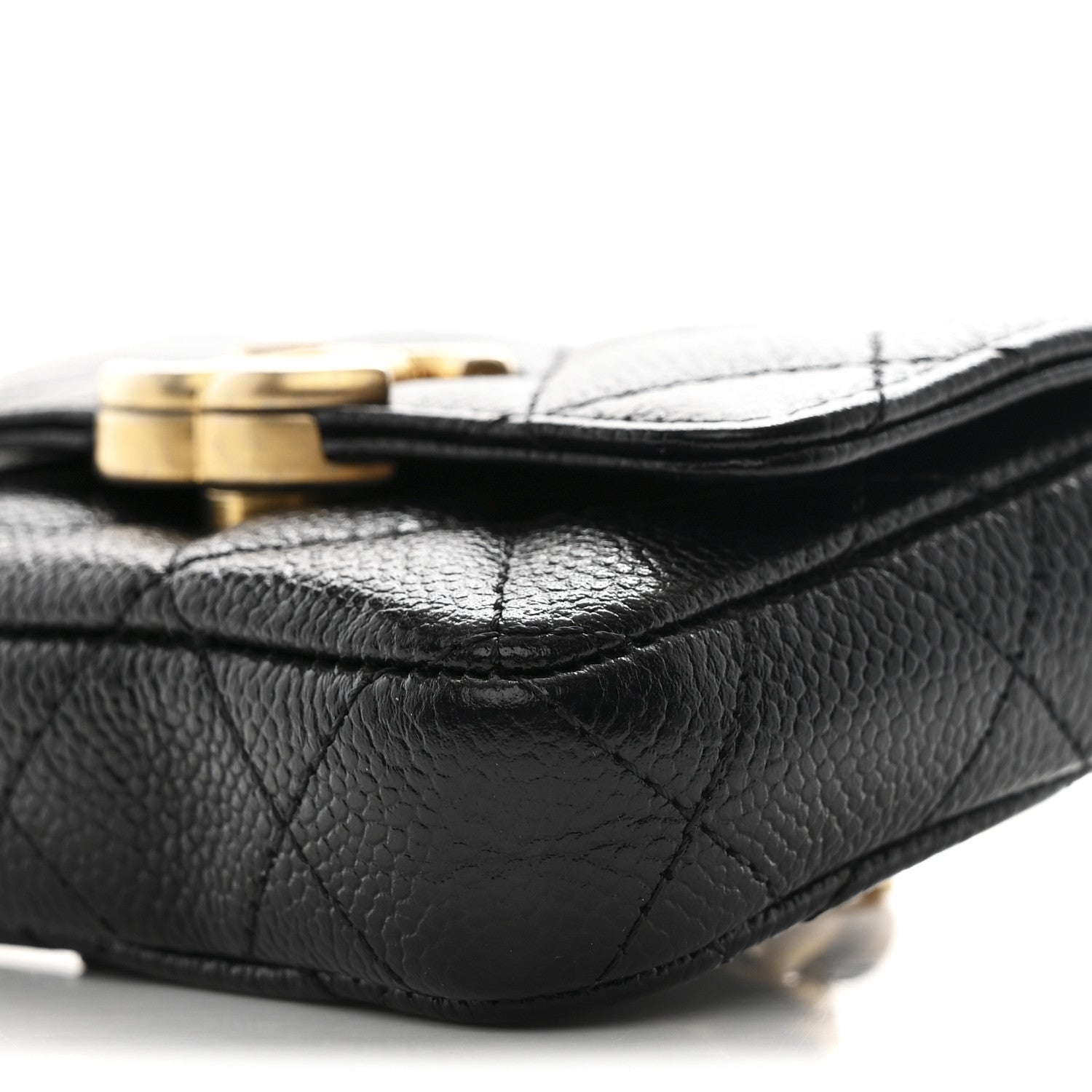 Shiny Caviar Quilted Chain Melody Belt Bag Black
