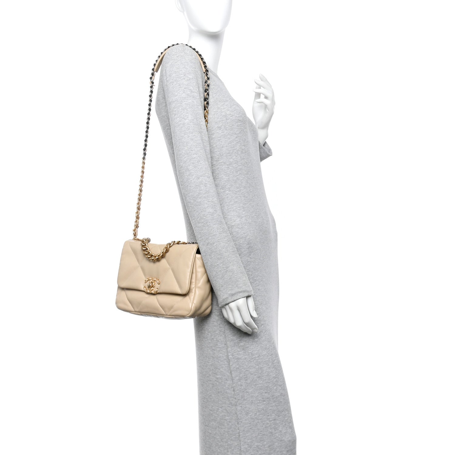 Lambskin Quilted Medium Chanel 19 Flap Light Beige