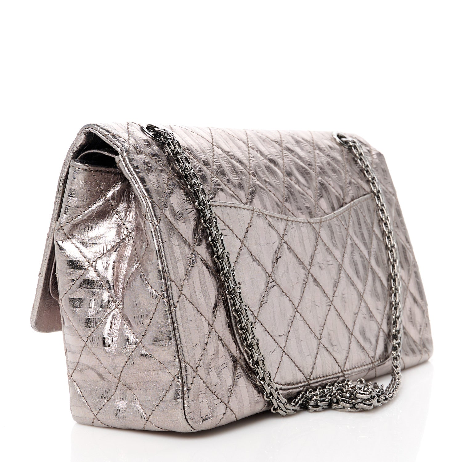 Metallic Calfskin Striped 2.55 Reissue 227 Silver