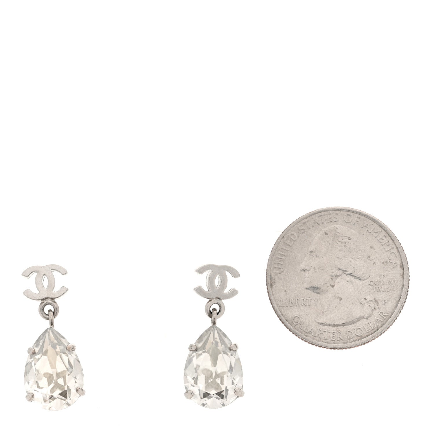 Crystal CC Tear Drop Earrings Silver