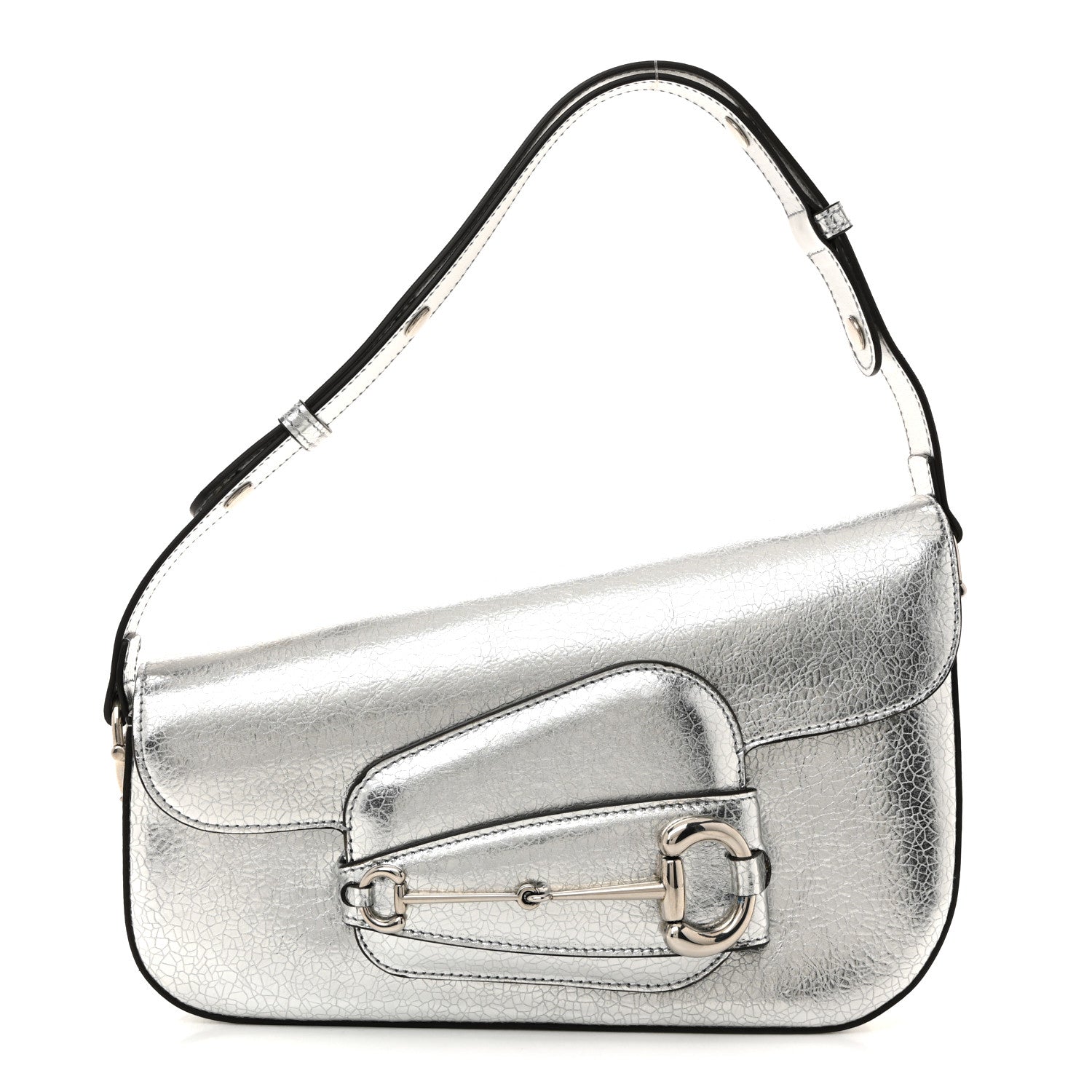 Metallic Calfskin Small Horsebit 1955 Asymmetric Shoulder Bag Silver
