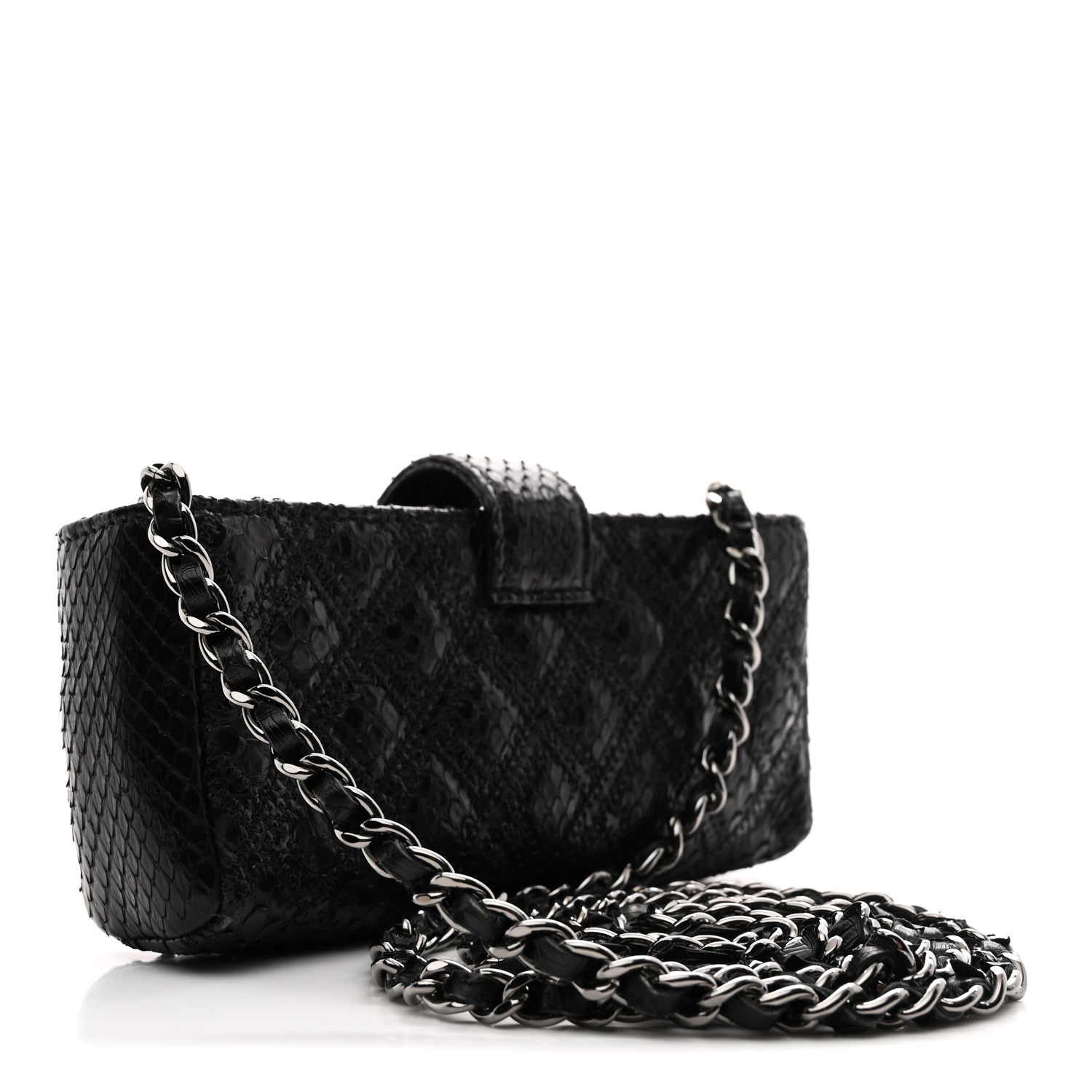 Snakeskin Quilted Phone Holder Clutch Black