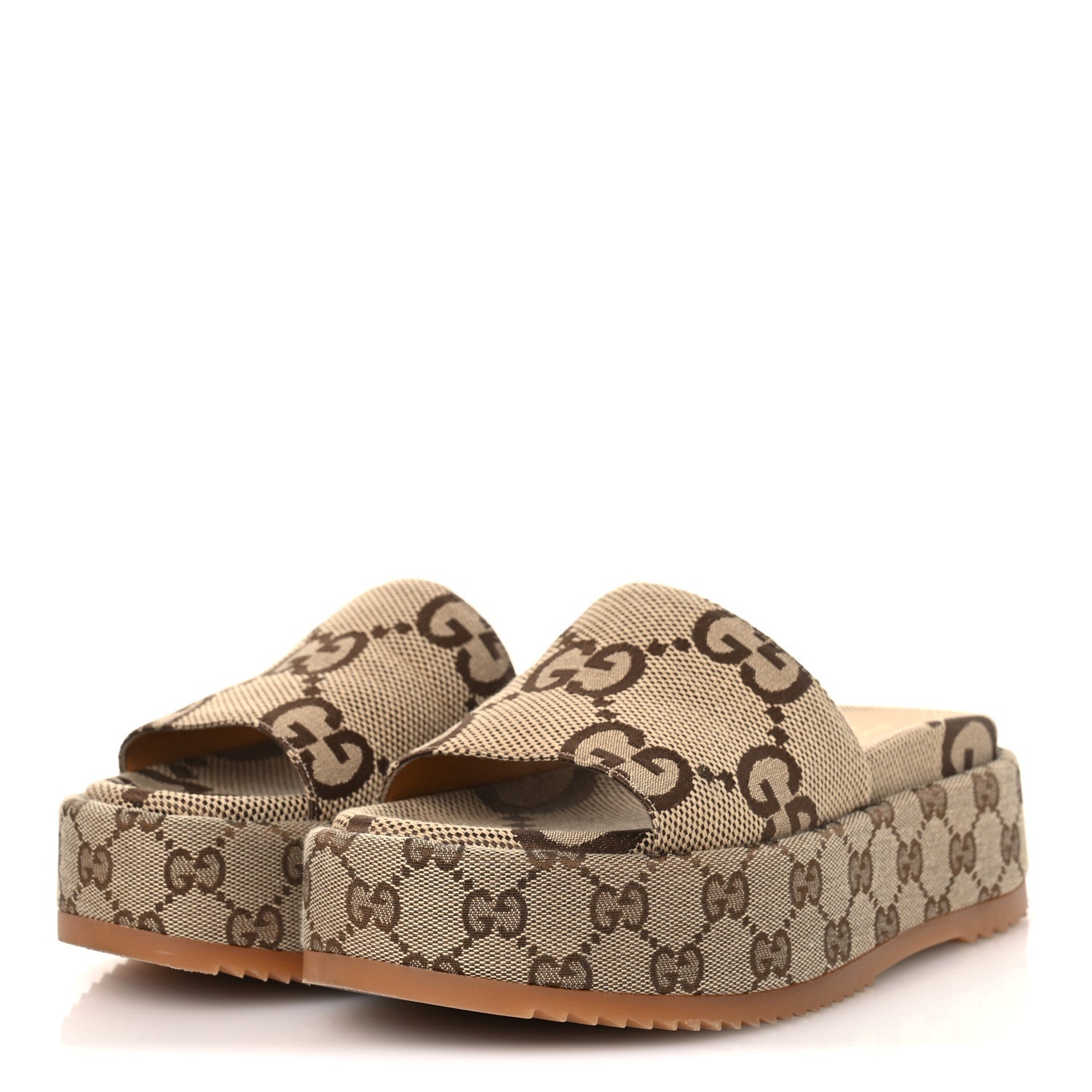 Monogram Maxi GG Angelina Platform 55mm Slide Sandals 36 Camel Ebony