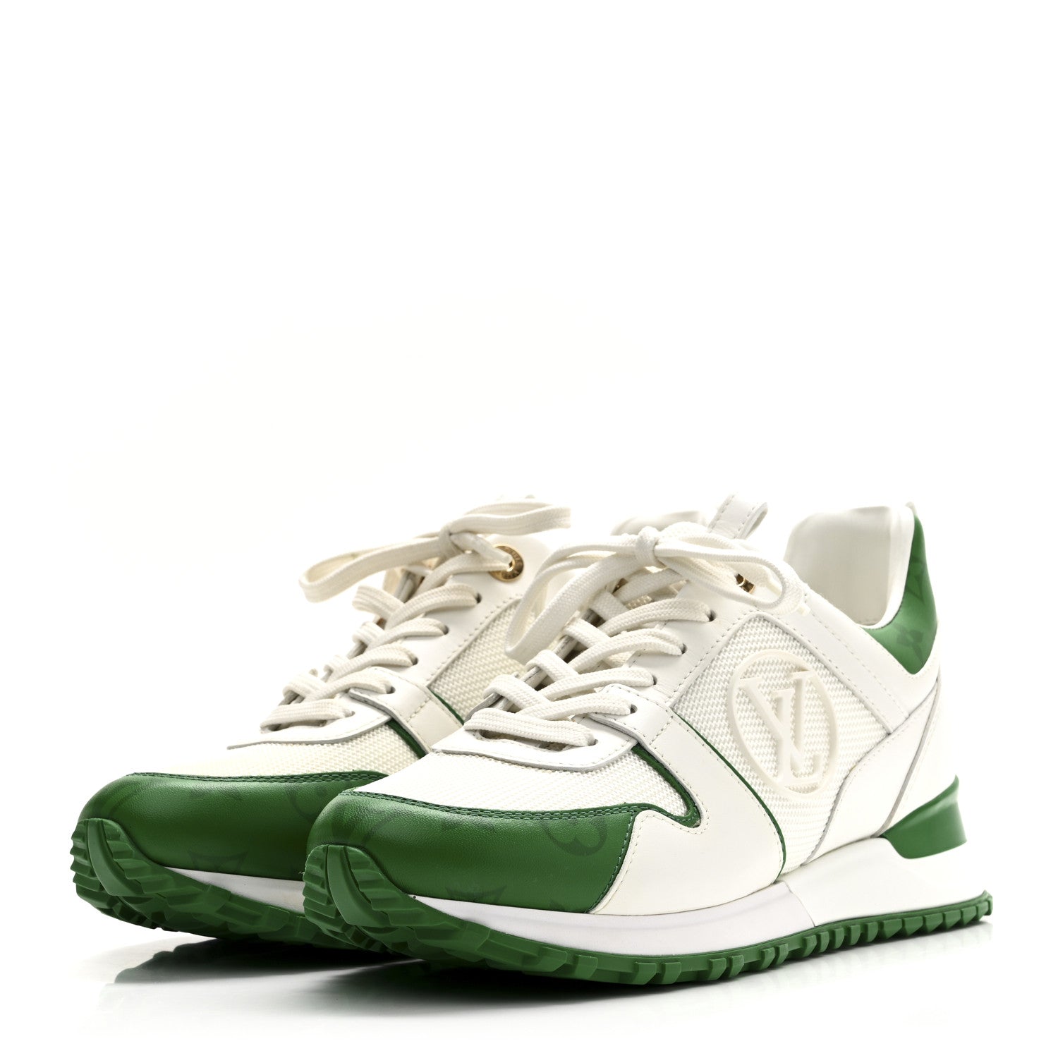 Calfskin Monogram Run Away Sneakers 37 White Green