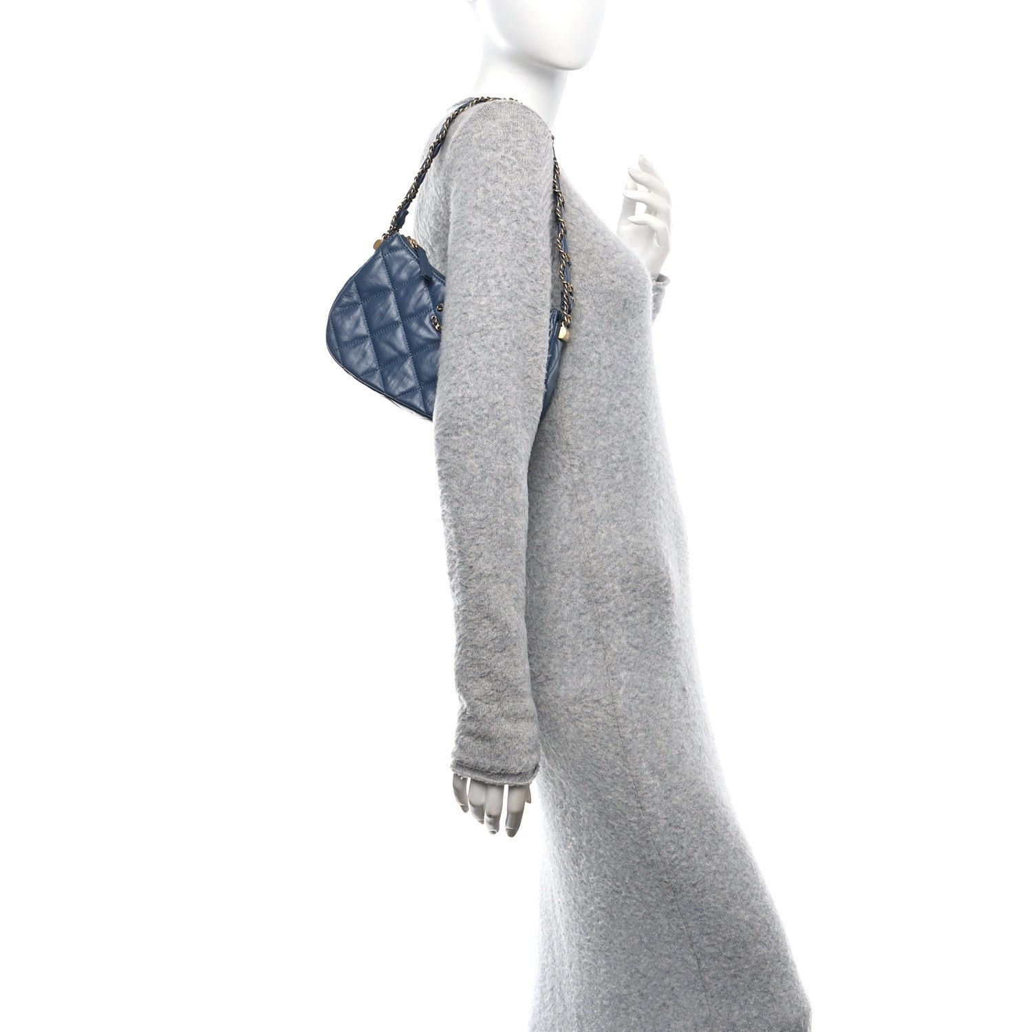 Crumpled Calfskin Quilted Braided CC Small Hobo Blue