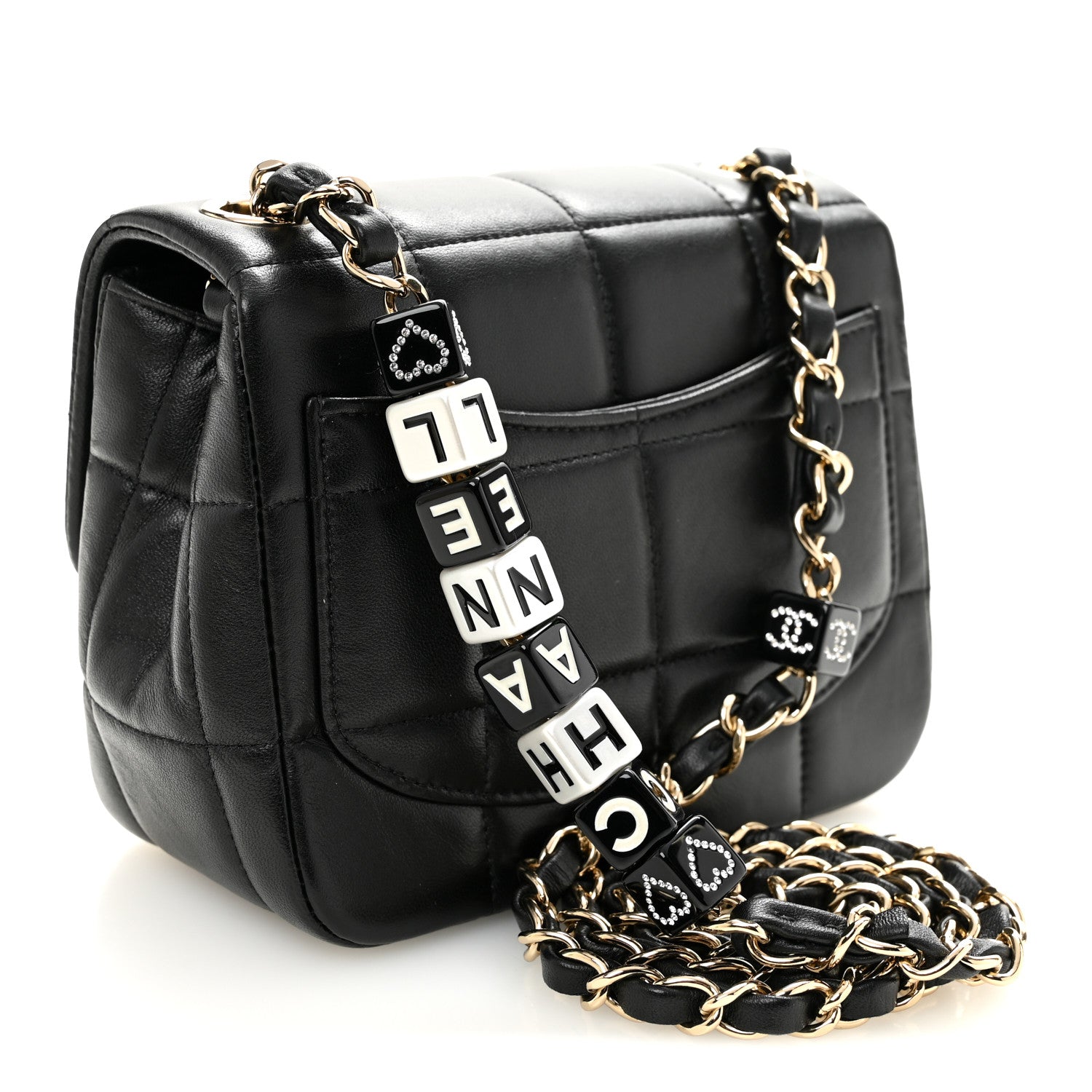 Lambskin Resin Crystal Square Quilted Mini Monacoco Flap Black