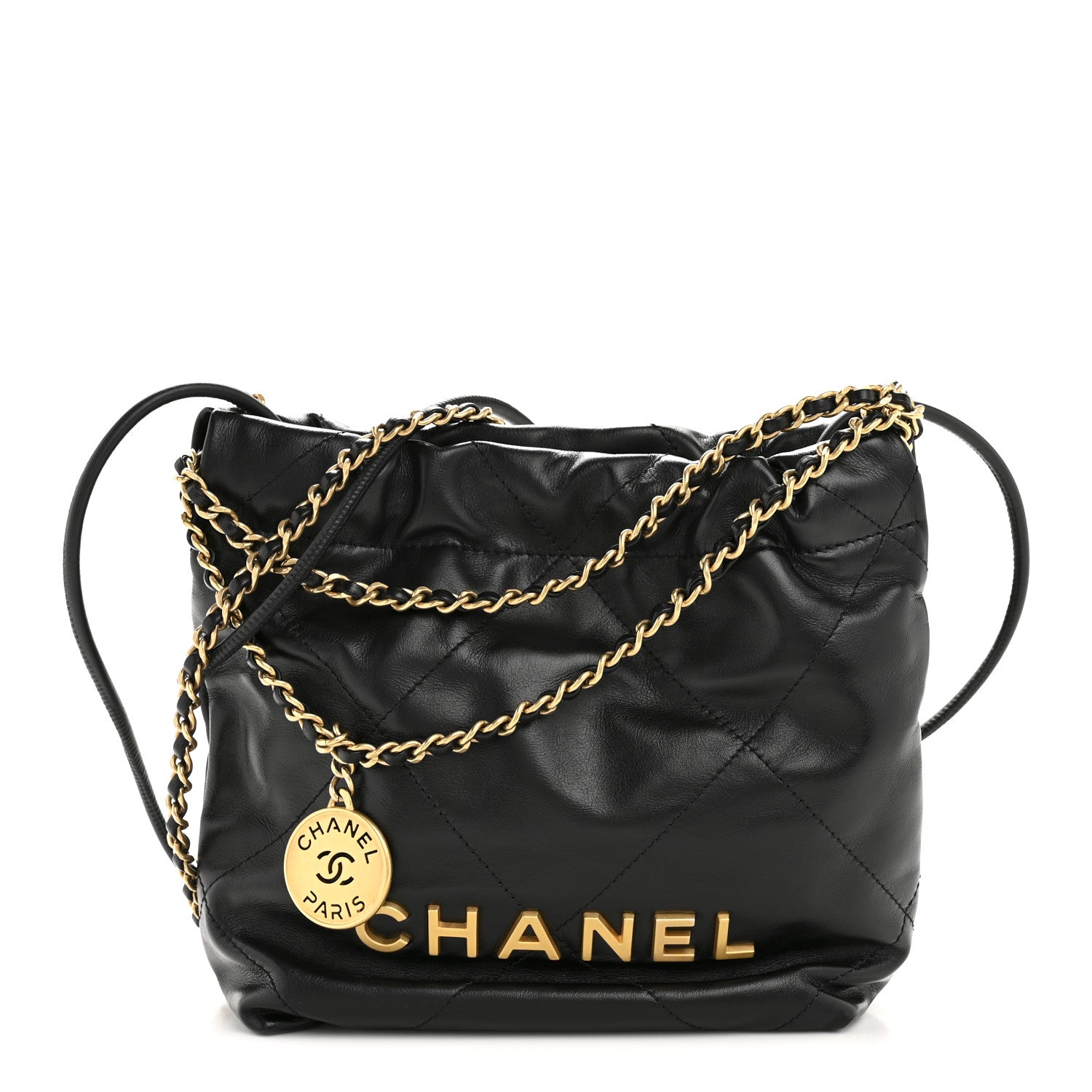Shiny Calfskin Quilted Mini Chanel 22 Black
