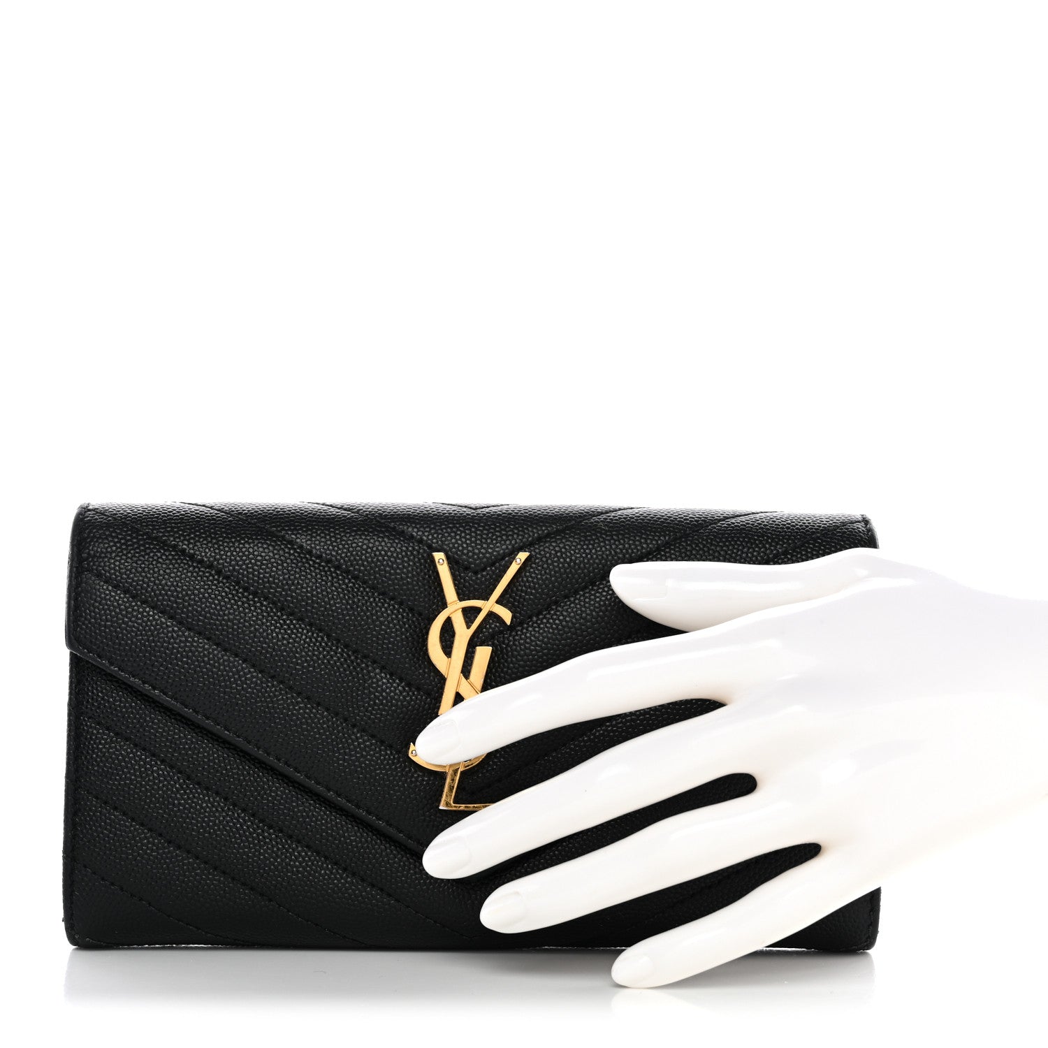 Grain De Poudre Matelasse Chevron Monogram Flap Wallet Black