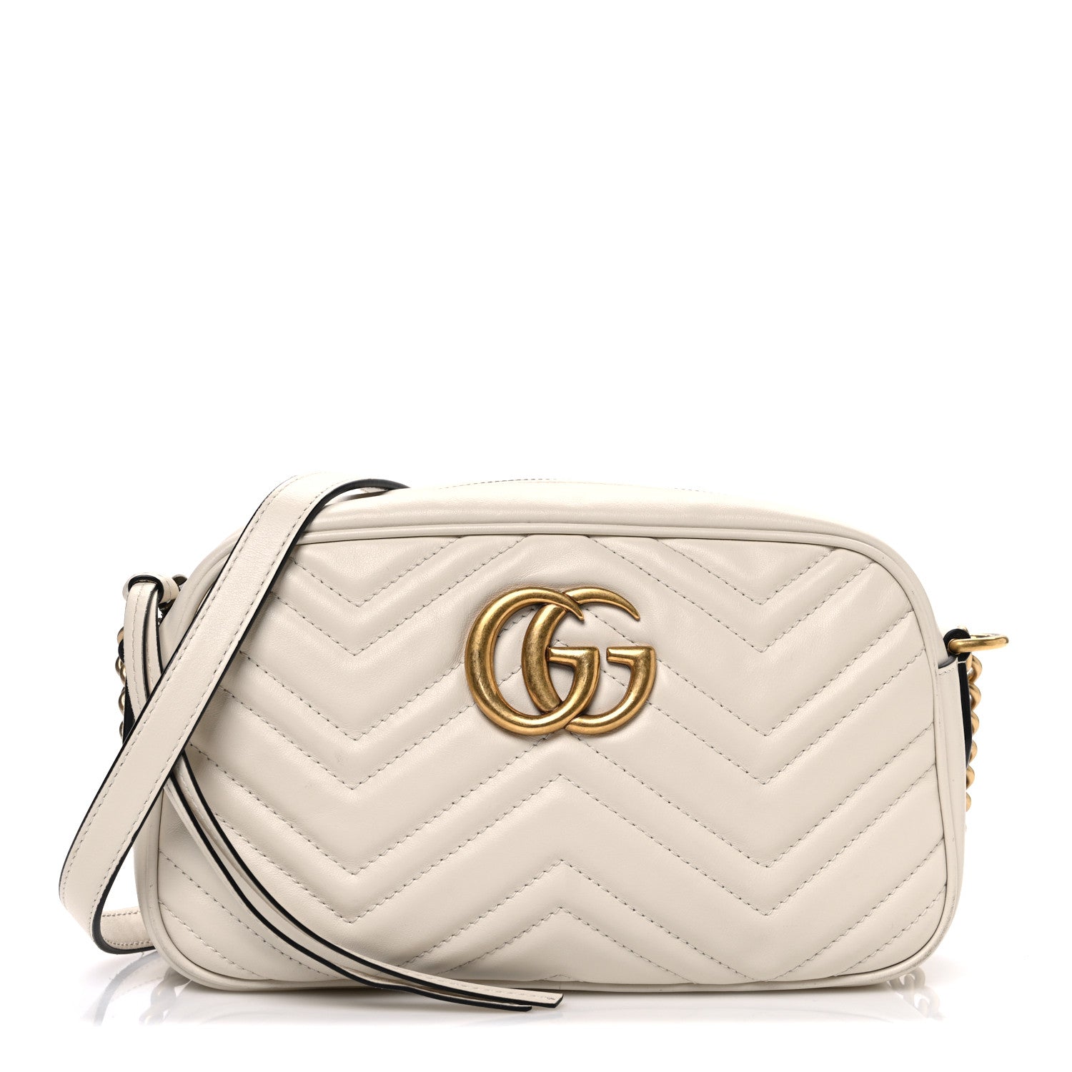 Calfskin Matelasse Small GG Marmont Chain Shoulder Bag White