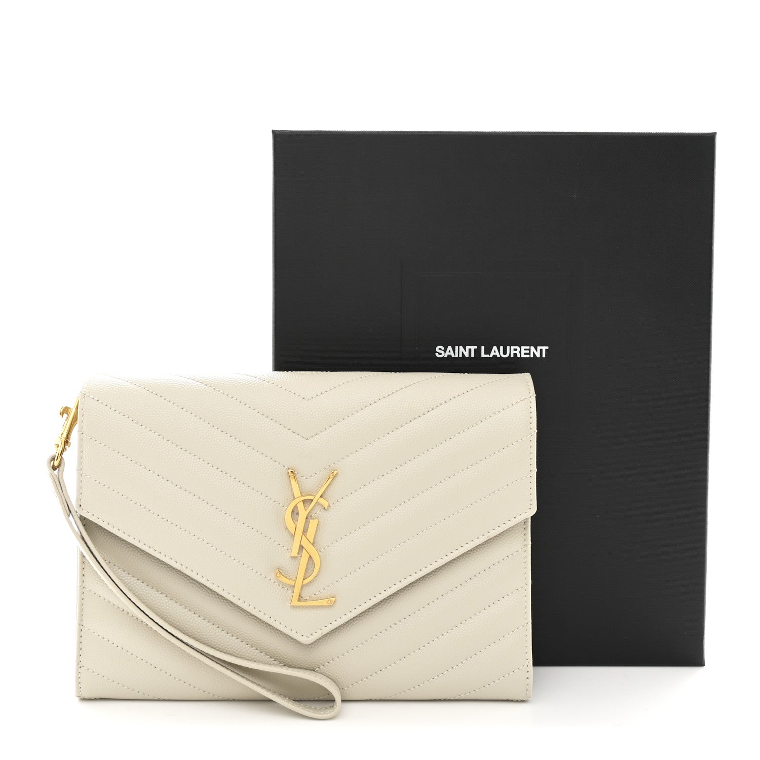 Grain De Poudre Matelasse Chevron Monogram Envelope Clutch Crema Soft