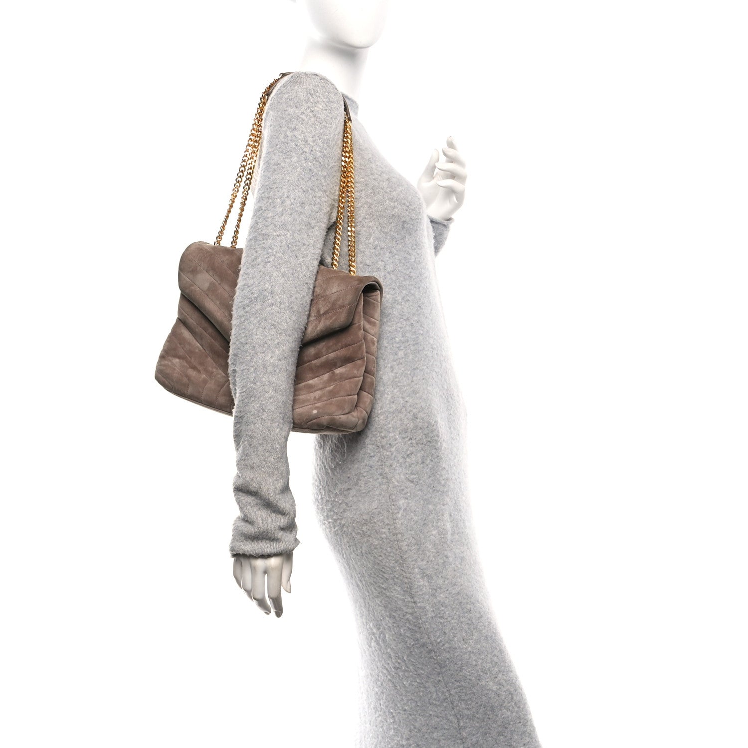 Suede Y Quilted Monogram Medium Loulou Chain Satchel Taupe