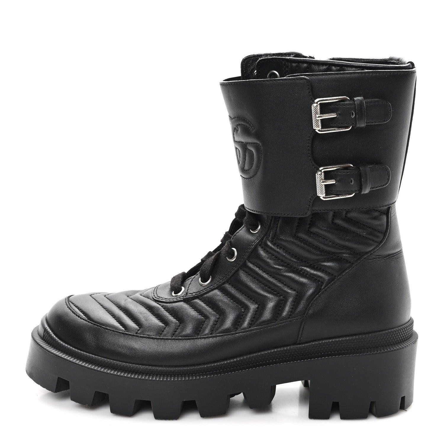 Nappa Frances GG Matelasse Platform Combat Boots 37 Black